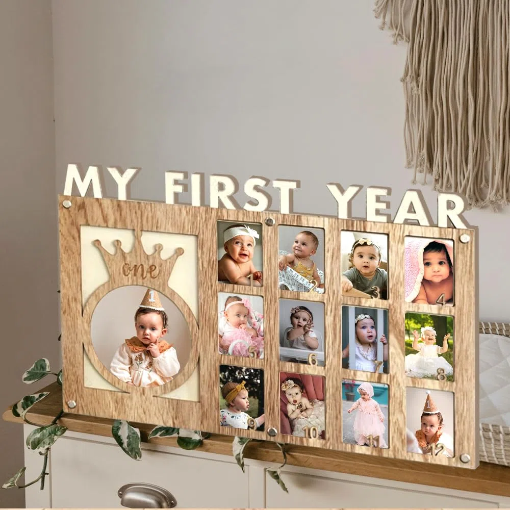 Cornice portafoto per il primo anno del bambino, con scritta "My First Year", con 12 foto mensili, perfetta come regalo di compleanno