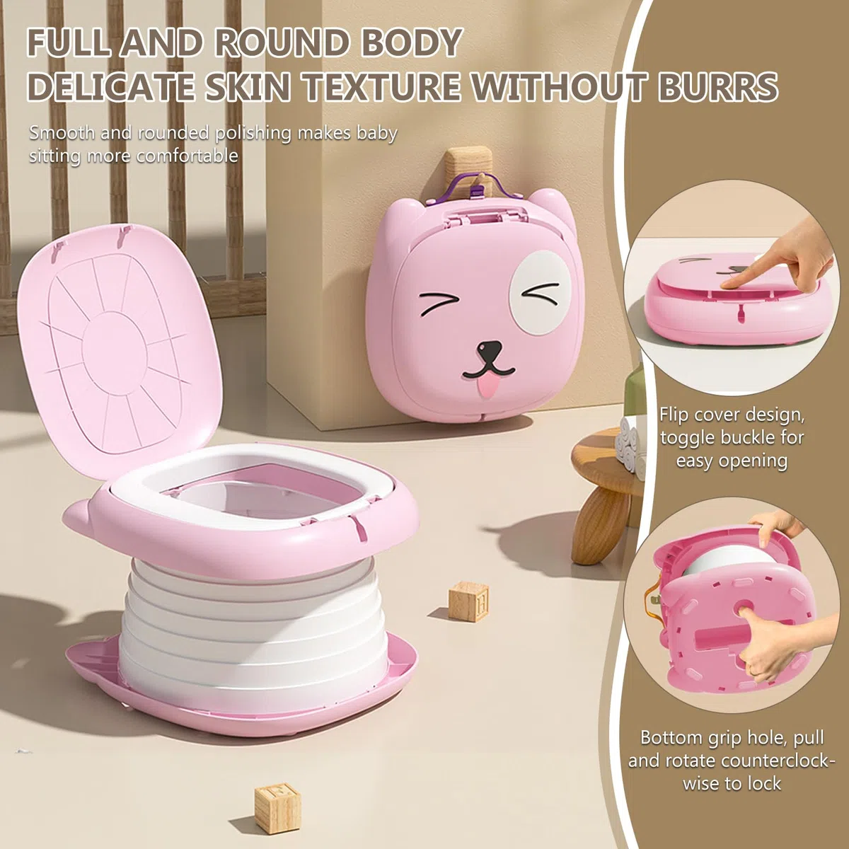 Vasino Portatile per Bambini da Viaggio, Vasino da Viaggio per Bambini con 15 Sacchetti Vasino per Bambini WC Pieghevole Rosa Compatto e Sicuro Ideale per Uso Interno Esterno Auto o Campeggio, Rosa