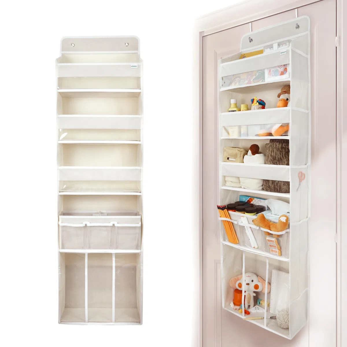 Organizer portaoggetti da appendere alla porta, con 3 contenitori, 1 cestino per pannolini mobile per bambini, 1 organizer impilabile di grande capacità, 10 tasche laterali, portaoggetti per porta