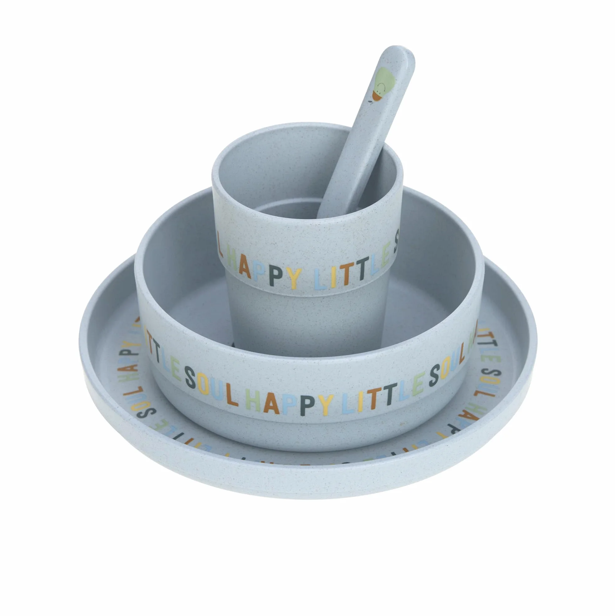 LÄSSIG Set di stoviglie per bambini (piatti, tazze, ciotole, cucchiai) senza melamina, senza BPA, lavabili in lavastoviglie e nel microonde/Dish Set Happy Fruits Lemon