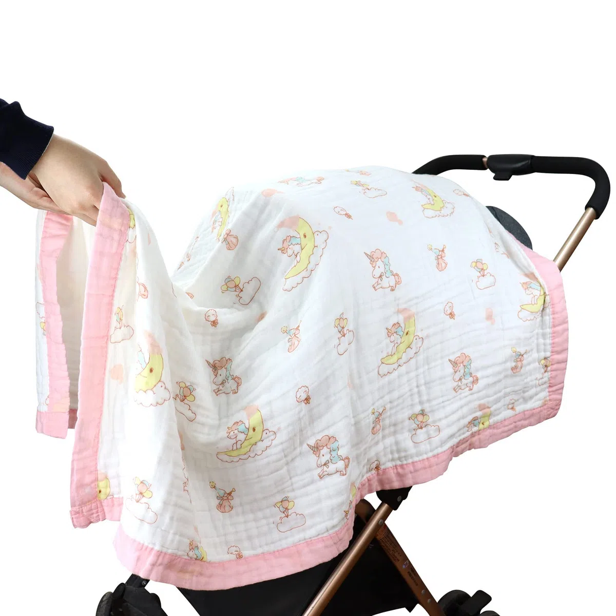 110 * 110CM Mussole Neonato Cotone-6 Strati di Morbida e Confortevole Copertina Neonato Cotone,100% Cotone Coperta Neonato Adatto per Culla, Carrozzina|Unicorno Rosa