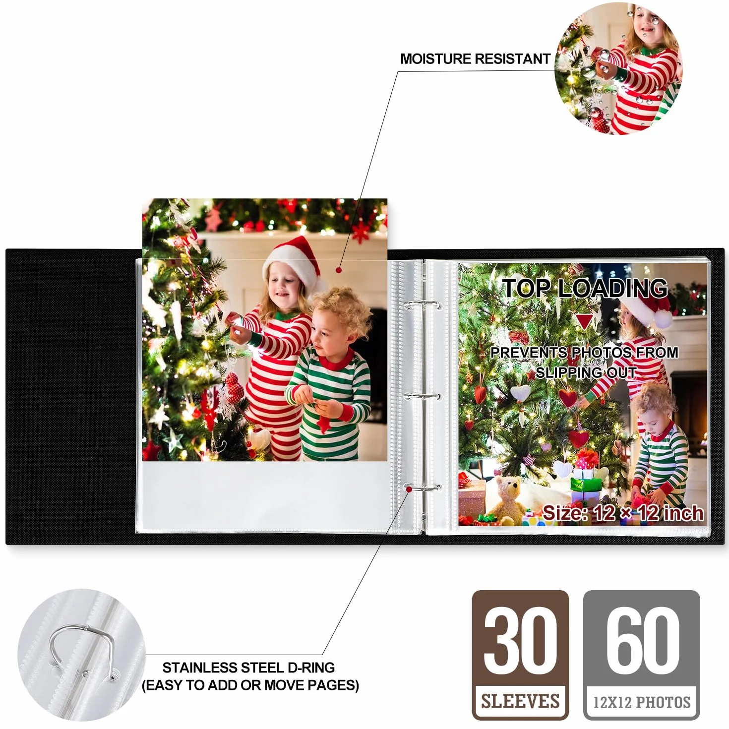 Lanpn Album Fotografico Scrapbooking 30x30 cm, Biancheria Album Foto Portafoto Raccoglitore a 3 anelli 30 x 30 cm con 30 Tasche 60 Pagine (Verde)
