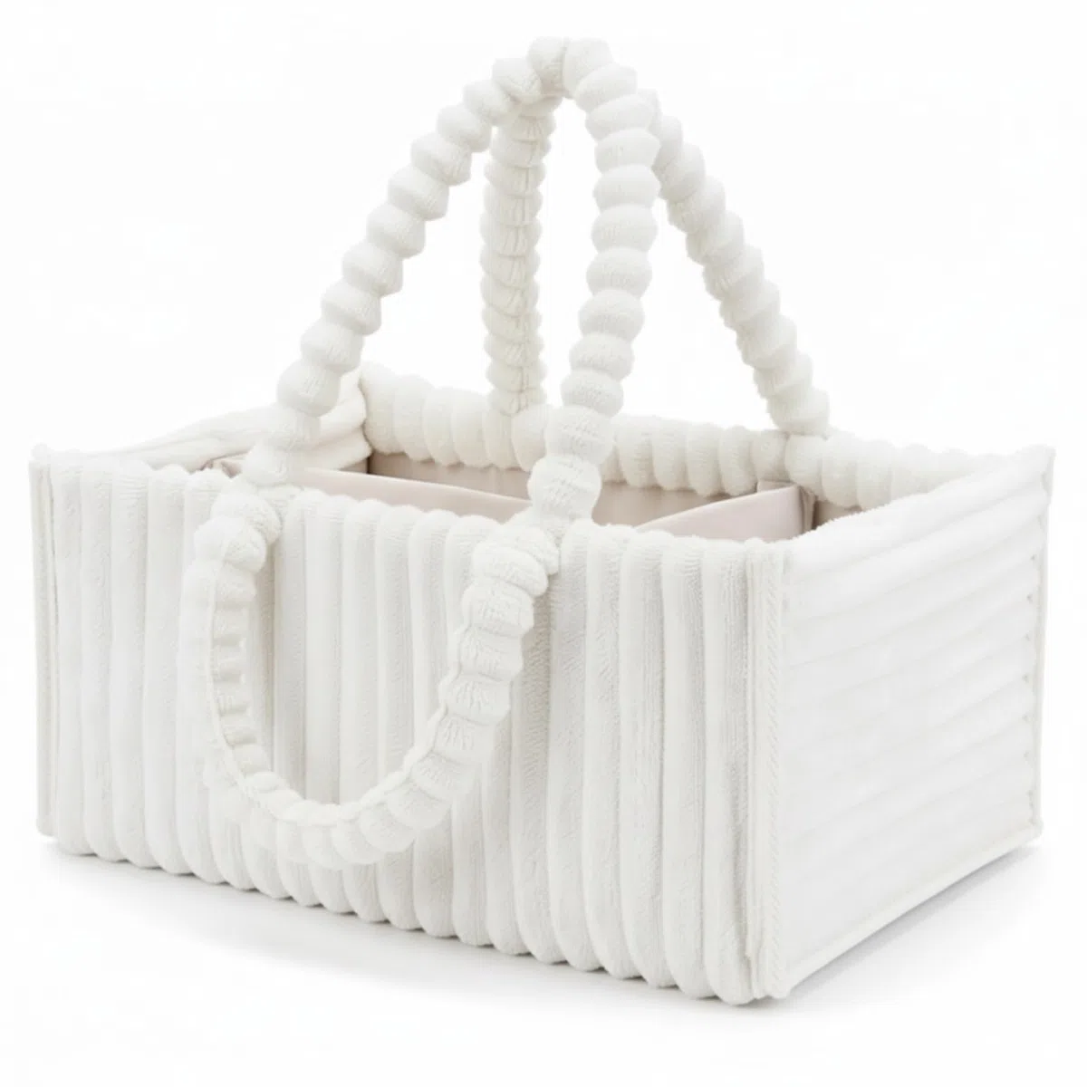 Portapannolini per bambini, Portapannolini portatile con divisori rimovibili, Contenitore in morbida flanella per oggetti essenziali, giocattoli e forniture per bambini, Bianco