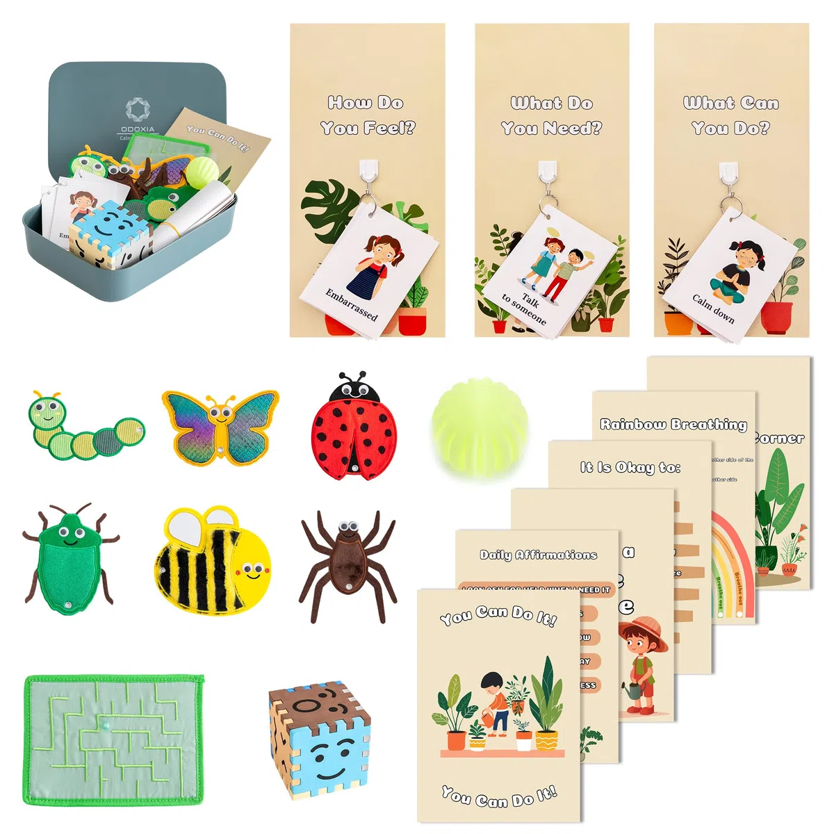 ODOXIA Angolo della Calma | Perfetto per Le Aule e Le Case | Articoli per l’Angolo Calmante per Bambini | Kit Angolo della Calma | Kit Calmante con Poster Calm Down Corner