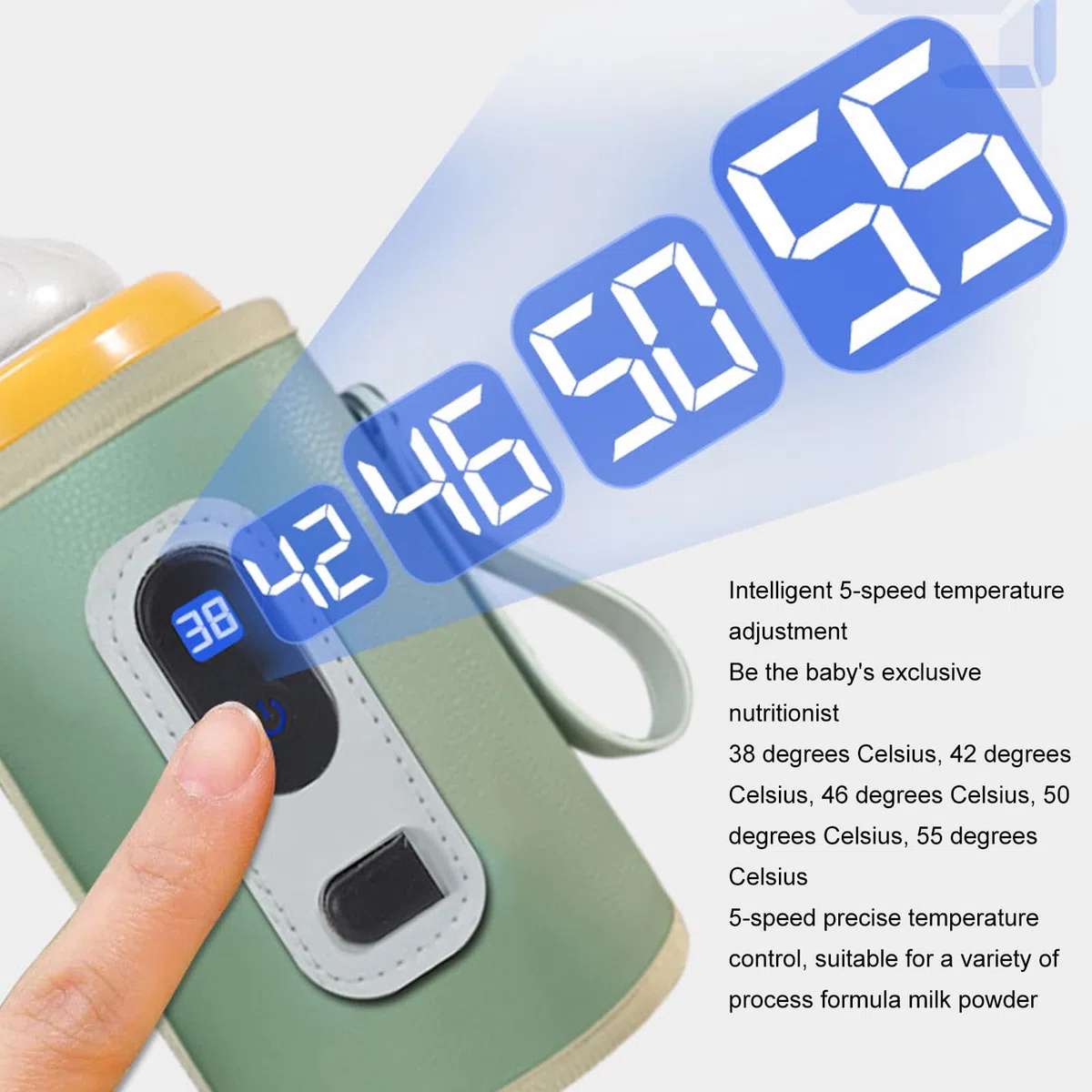 TOPINCN Scaldabiberon per Neonati 5 velocità Scaldabiberon Portatile Scaldabiberon per Neonati con Display a LED Scaldabiberon USB per Viaggi in Auto (Verde)