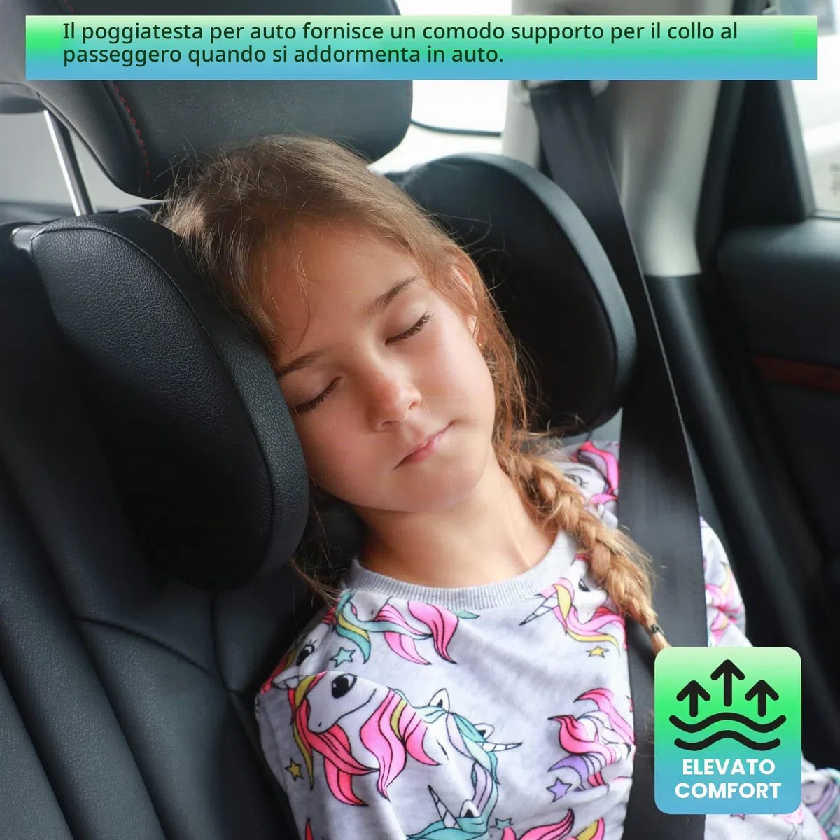 Poggiatesta per Auto per Bambini, Cuscino per Poggiatesta per Auto, Cuscino per Seggiolino Auto, Supporto per Collo Staccabile Retrattile Cuscino