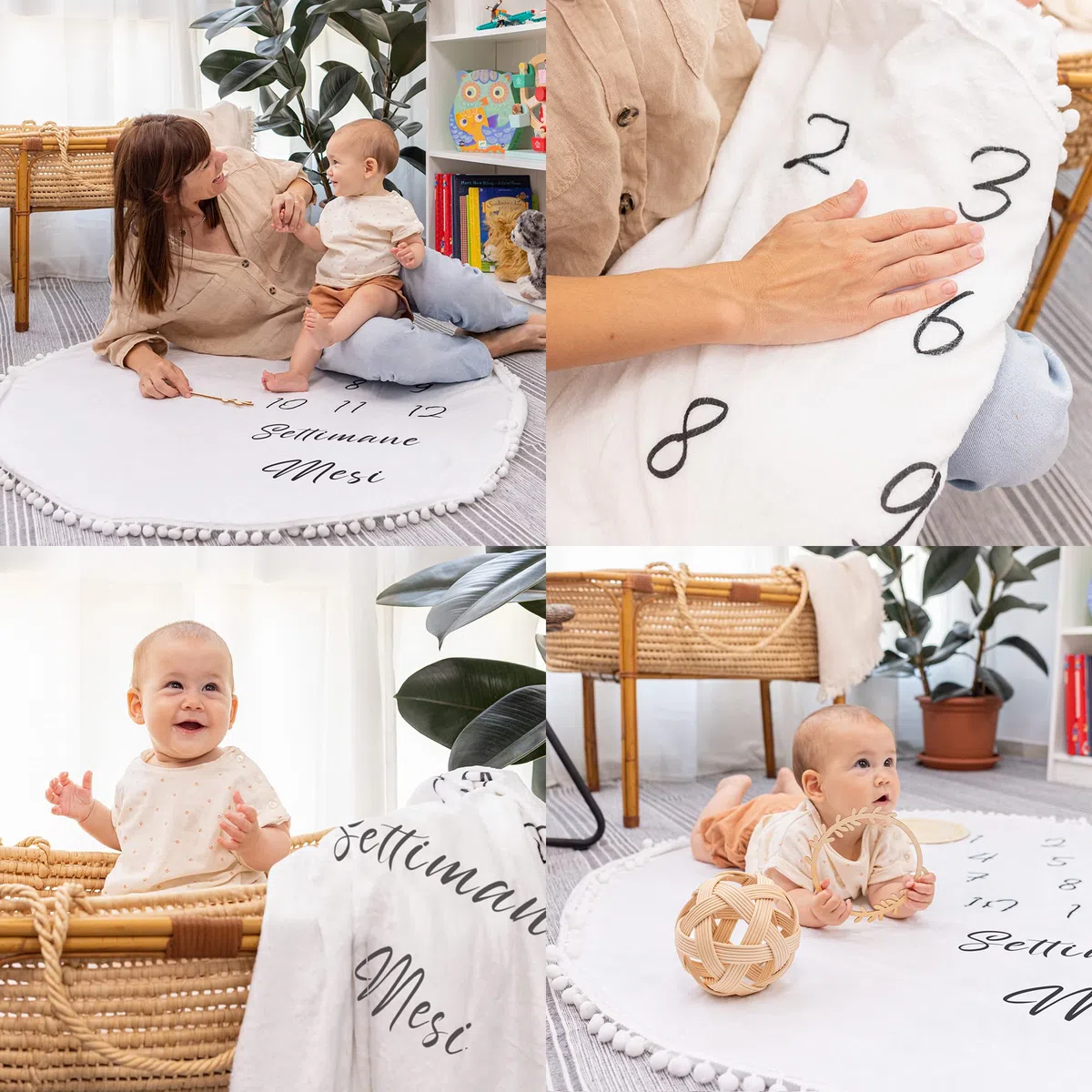 ODOXIA Coperta Mesi Neonato In Italiano | Tappetino Rotondo Mesi Per Maschio O Femmina, Unisex | Genere Neutro | Regalo Baby Shower Per Neomamme | Copertina Mesi Neonato | Cornici In Legno Incluse