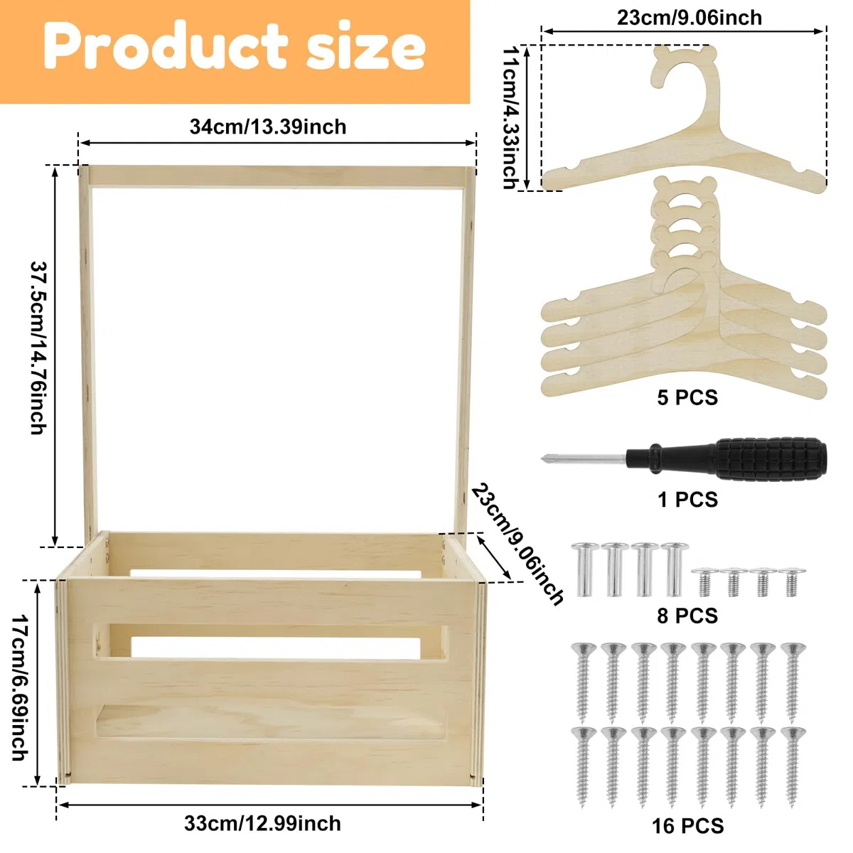 Cassetto per Baby Shower con 5 Ganci, Cestino per Bambini in Legno con Maniglia, Cassetta di Legno per la Conservazione dei Vestiti dei Bambini, Cesto Decorativo per Vestiti da Doccia, Gravidanza