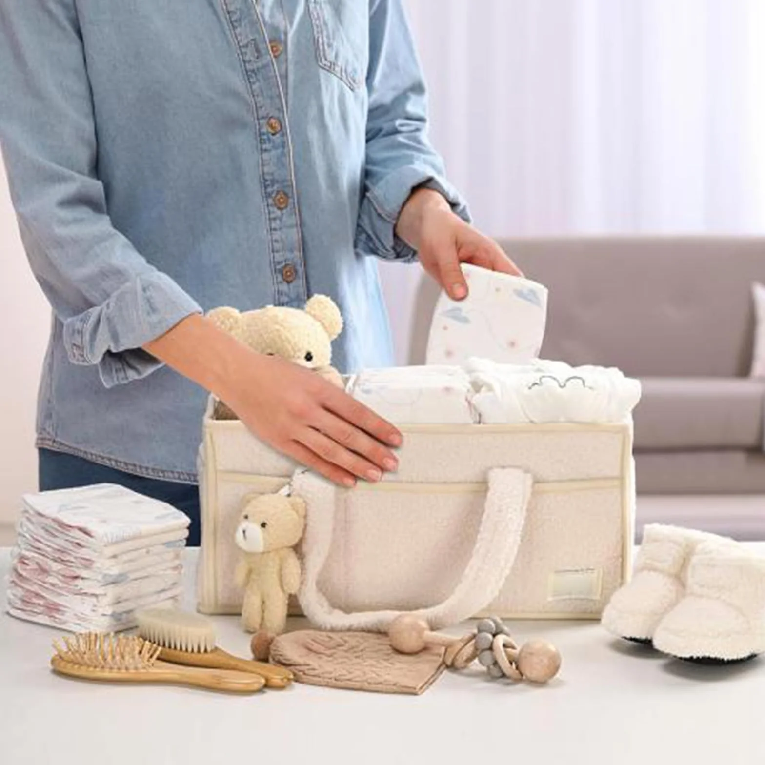 Comioke Porta Pannolini, Borsa Porta Pannolini Organizer, Cestini Portaoggetti Neonato, Cestino con Scomparti e Maniglie - Regalo Neonato, OrganizerPer Neonati,Cestino