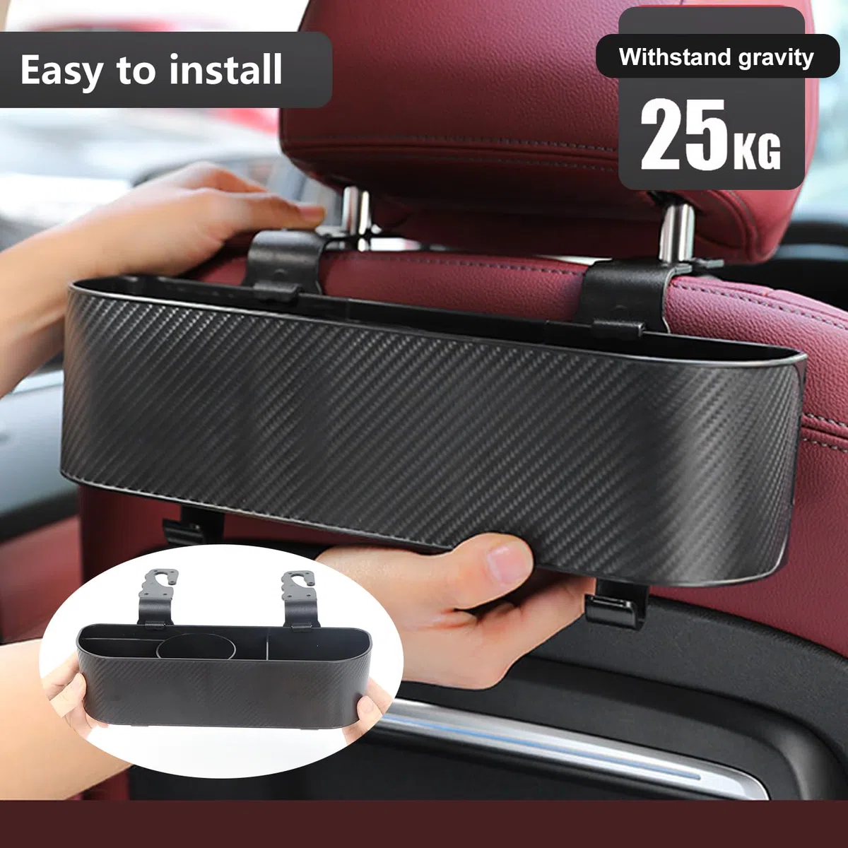 Organizzatore Sedili Posteriori Auto, Multifunzionale Organizer per Bambini e Adulti con Portabicchieri e Gancio per Poggiatesta, Accessori da Viaggio Autoveicoli (Nero)