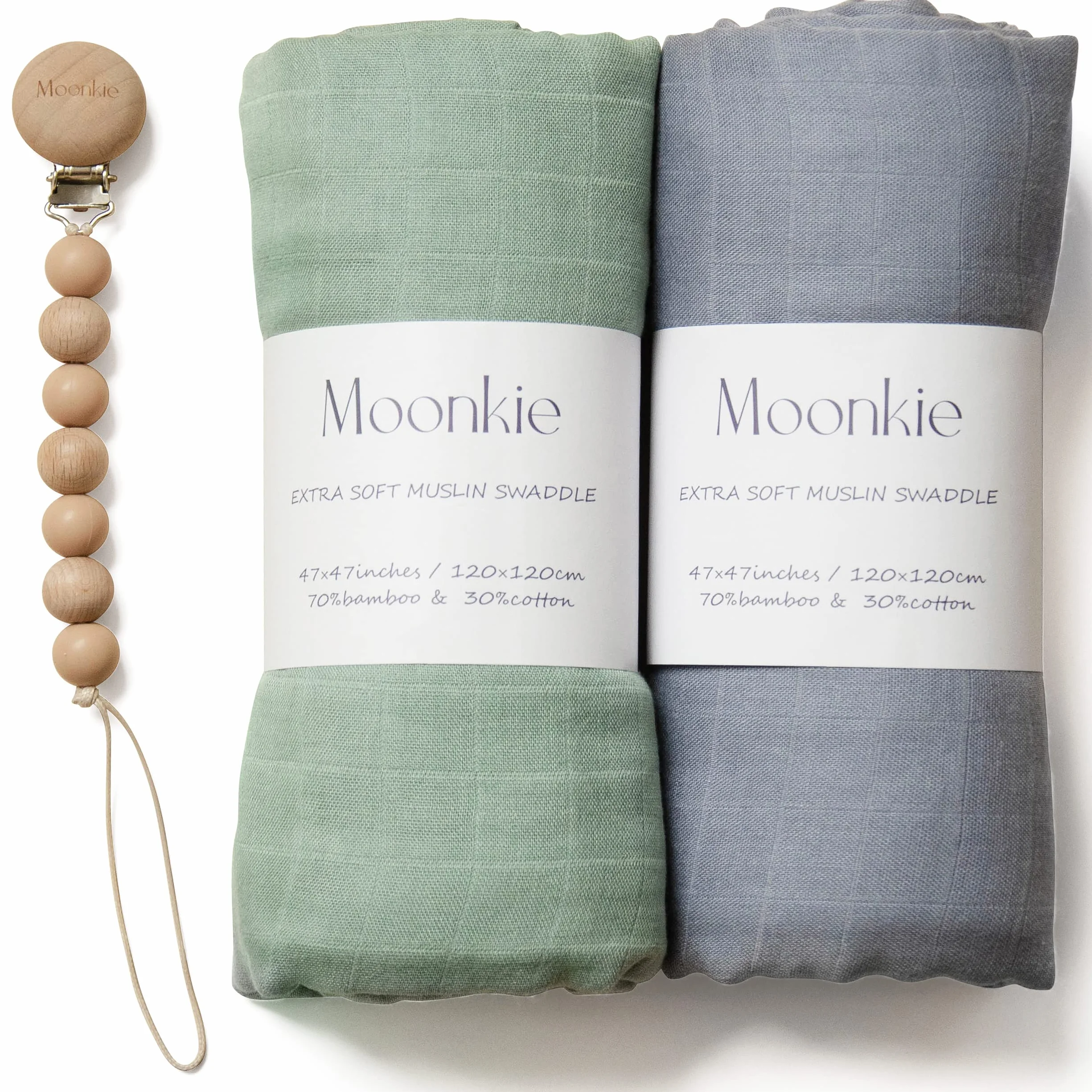 Moonkie Mussole Neonato-2 Pezzi, Swaddle Neonato120x120cm, Coperta Neonato, Mussole Bamboo & Cotone, Copertina Neonata, Super Morbido & Traspirante, Certificato OKEO-TEX