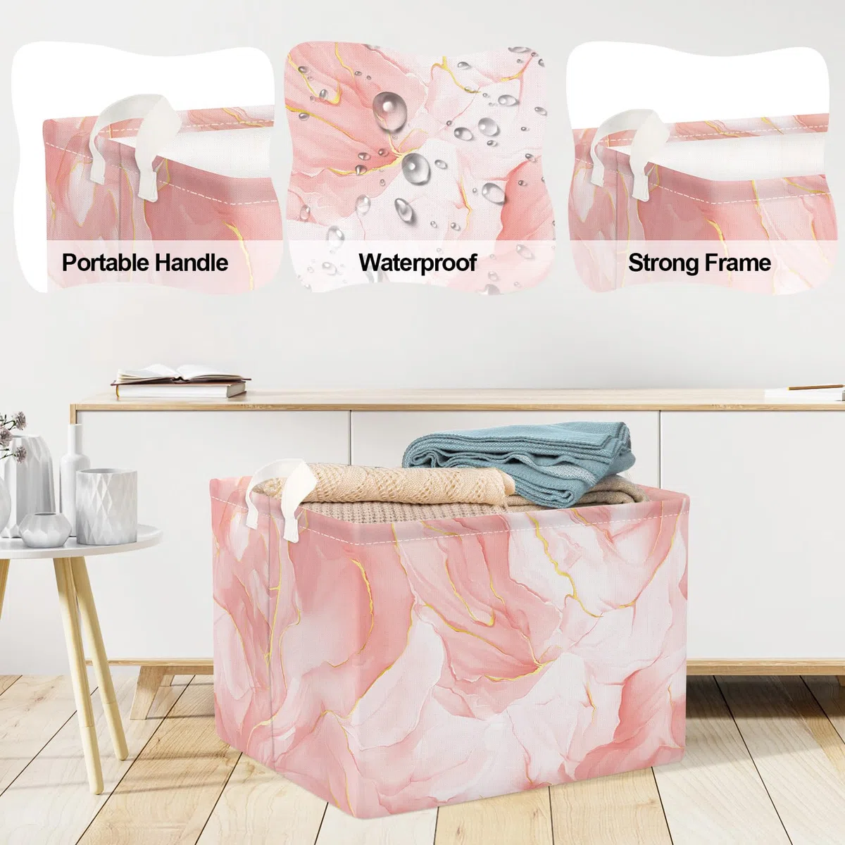 Clastyle Ceste Biancheria Donna Marmo Cestino Giocattoli Vestiti Impermeabile per Ragazza Cestino Portaoggetti per Bagno Cameretta Bucato, Rosa, 40x30x30 cm