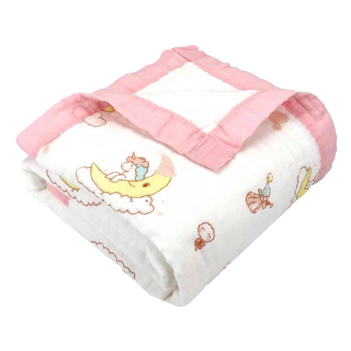 110 * 110CM Mussole Neonato Cotone-6 Strati di Morbida e Confortevole Copertina Neonato Cotone,100% Cotone Coperta Neonato Adatto per Culla, Carrozzina|Unicorno Rosa