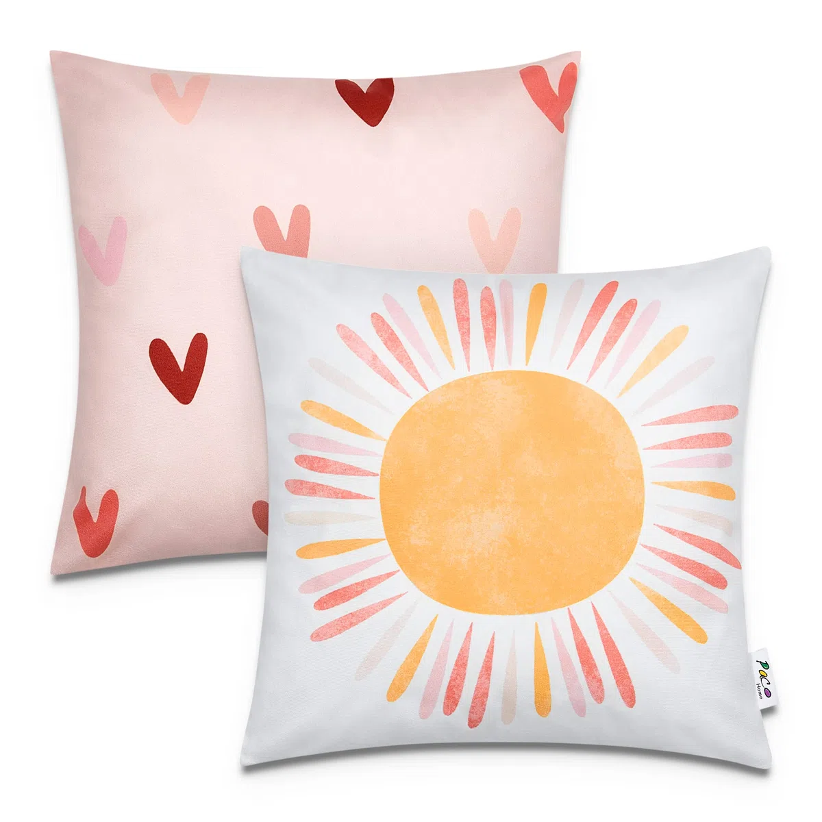 Paco Home Set di 2 federe 45x45 Cuscino Cuscino Fodera Asilo Nido Ragazze Ragazzi Bambini Deco Sole Cuore Camera Bambino