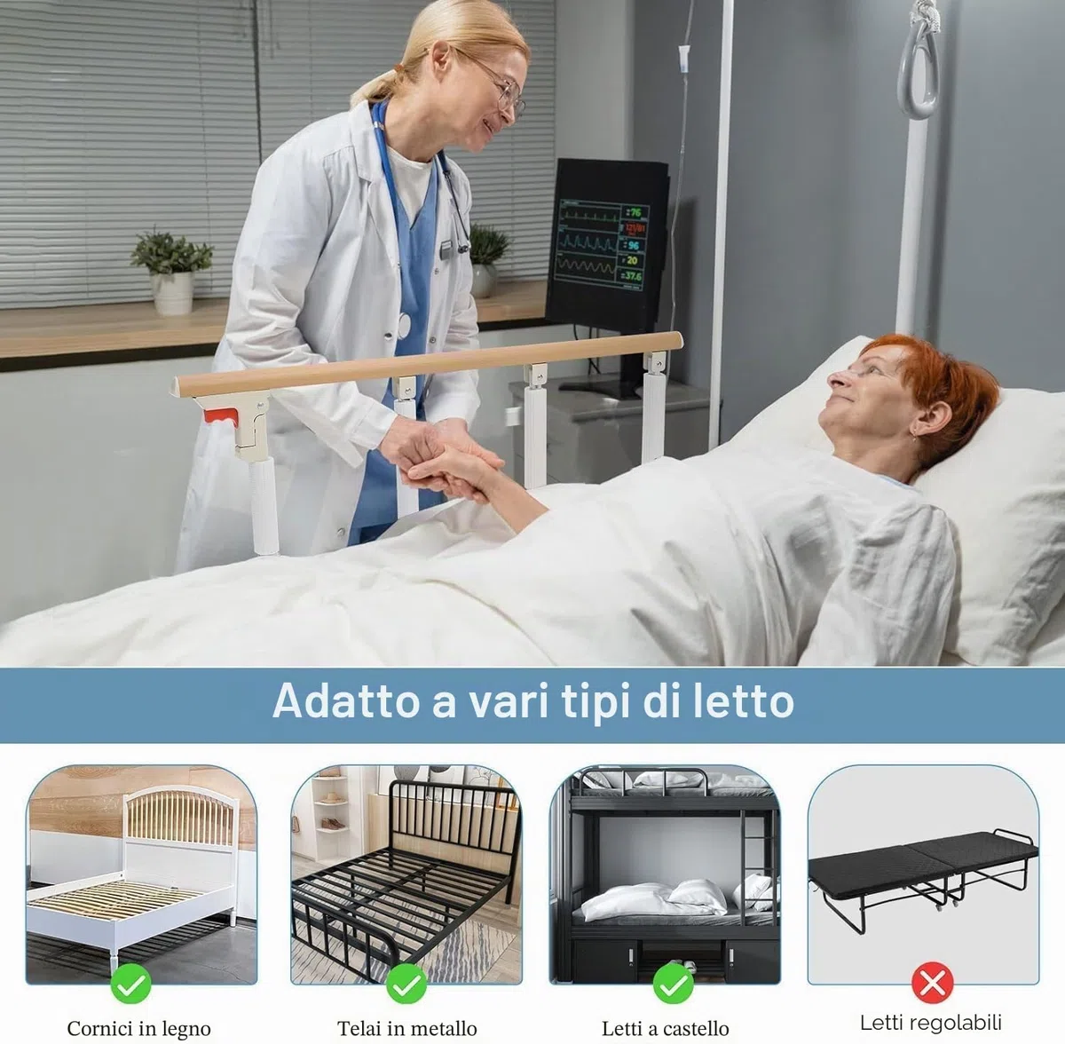Sponda Letto Anziani, Sunowl Sponde Letto Anziani Anticaduta, Sbarra Letto per Anziani Disabili Gravidanza, Barriere per Letto Ribaltabile Portatile per Anziani Bambini, 93 x 36 CM