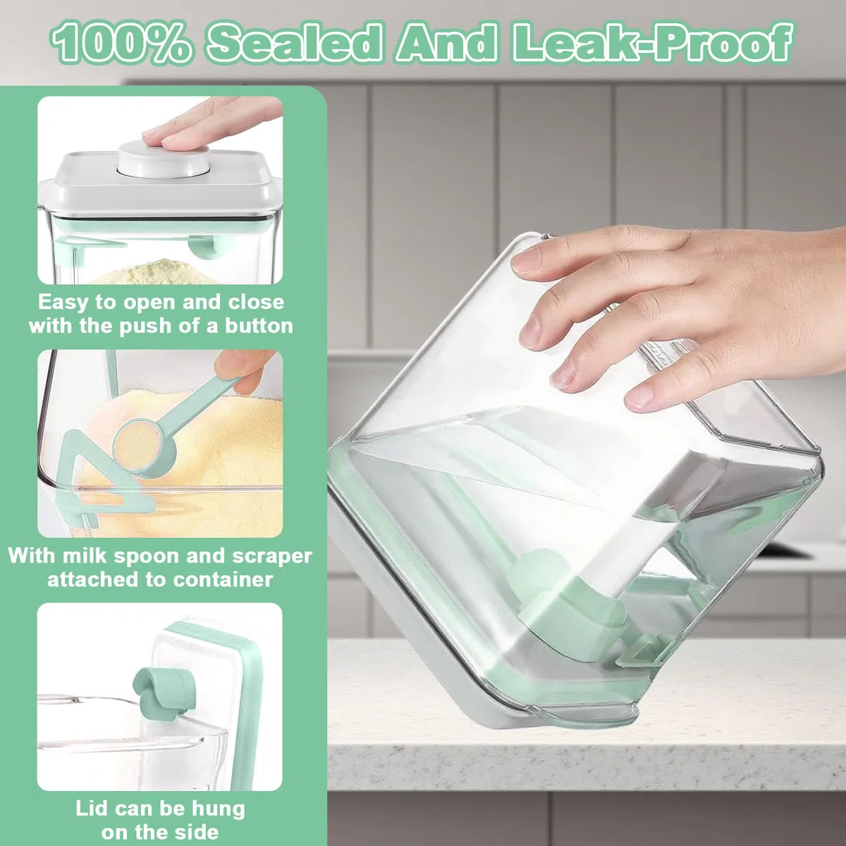 1700ml Dispenser per Latte in Polvere Neonati con Cucchiaio Dosatore, Contenitore Coperchio Pressione Ermetico Resistente Umidità, Porta Lavabile Lavastoviglie & Senza BPA per Caffè, Cereali e Farina