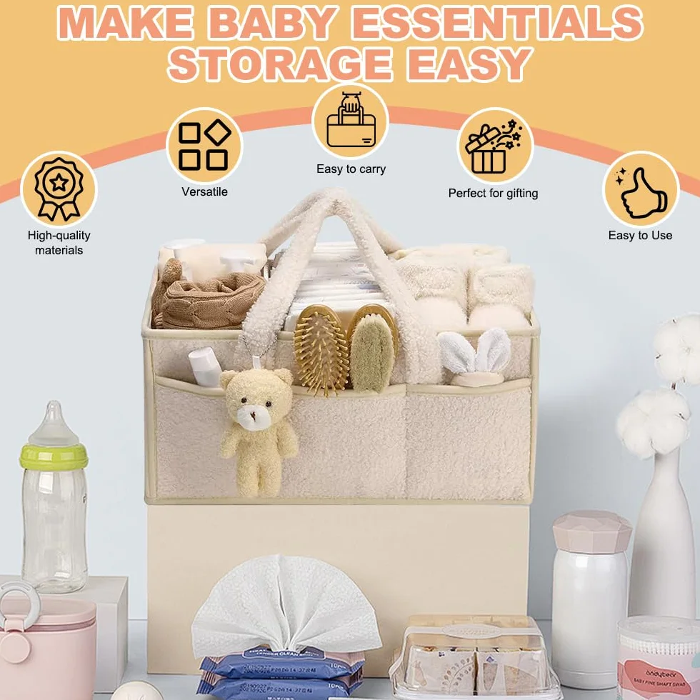 Organizer Pannolini, Portatile Organizer Fasciatoio per Neonati, Feltro Borsa per Pannolini per Bambini con Maniglia, Grande Organizzatore Fasciatoio Neonato per i Viaggi (Bianco) (Bianco)