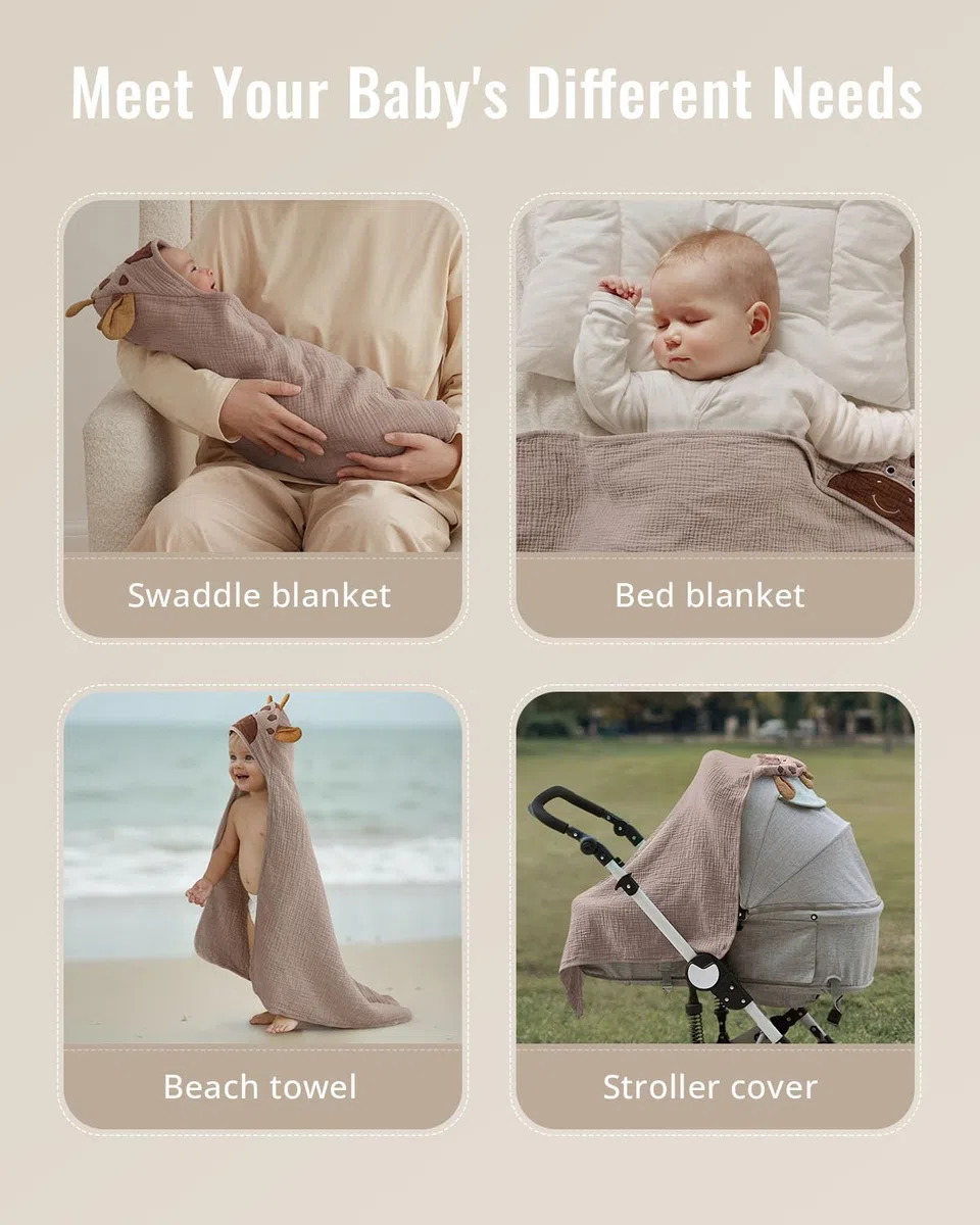 Blissful Diary Asciugamano da bagno in mussola con cappuccio per bambini, confezione da 2, morbido e assorbente, per neonati e bambini piccoli, unisex, regalo per neonati, elementi essenziali per