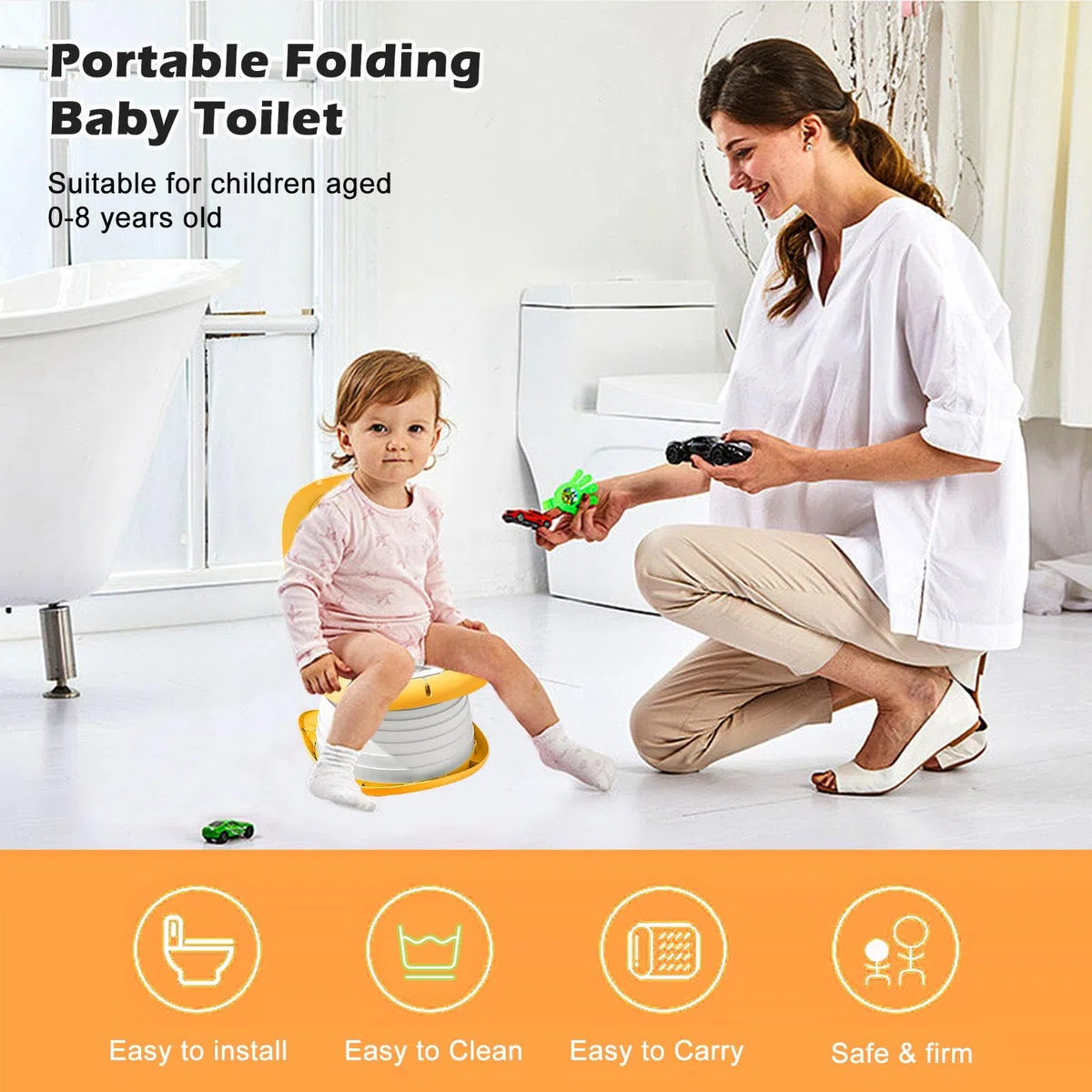 Children's Potty: Vasino Portatile per Bambini Da Viaggio, Vasino Bambini, Foldable Toilette Pieghevole Da Viaggio, Wc Pieghevole per Bambini per Ragazzi E Ragazze Adatto Da 0 a 8 Anni, Arancione