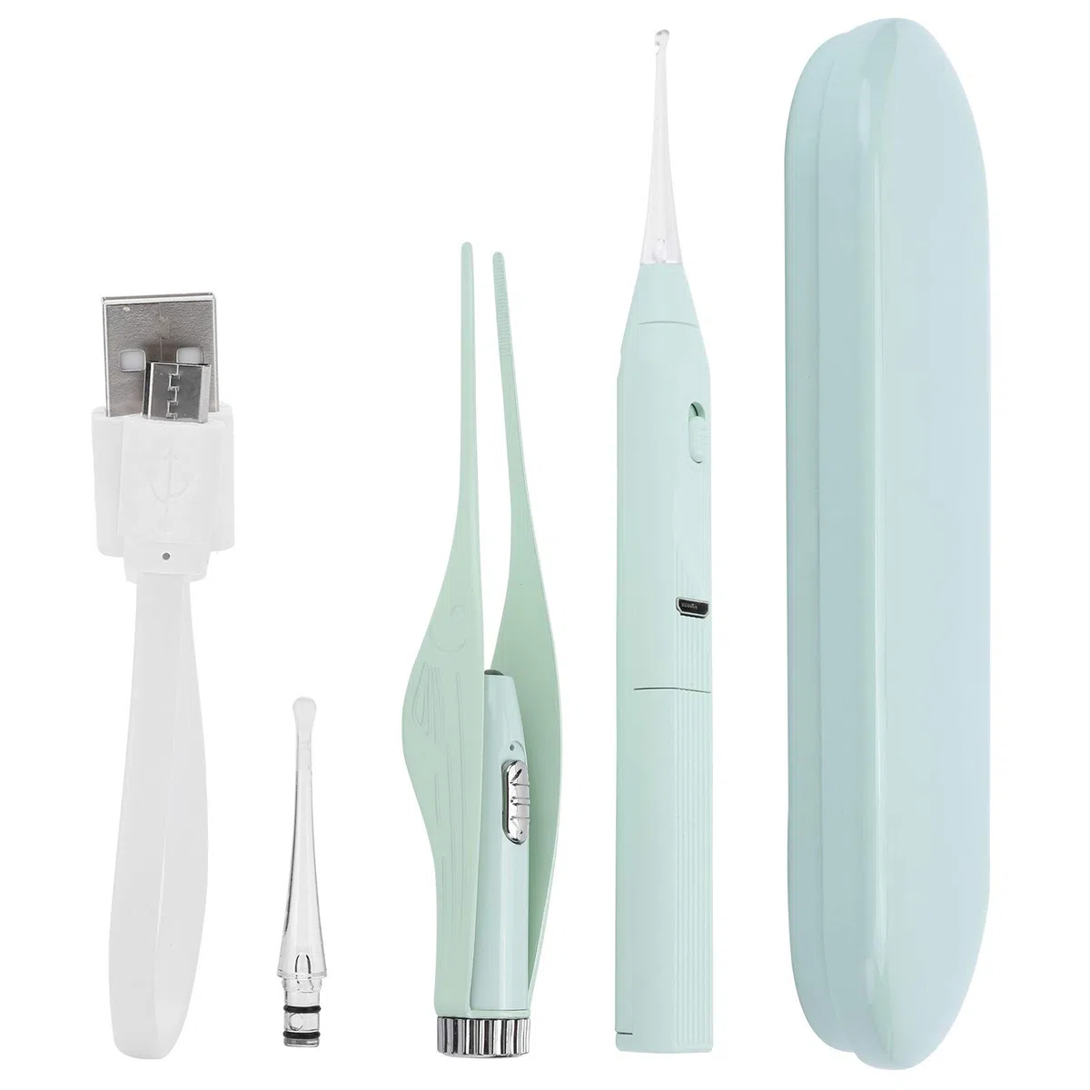Ear Curette Earpick Kit con torcia elettrica, pinzette luminose a LED per eliminare il cerume per la rimozione del cerume per bambini, adulti e anziani con scatola di immagazzinaggio