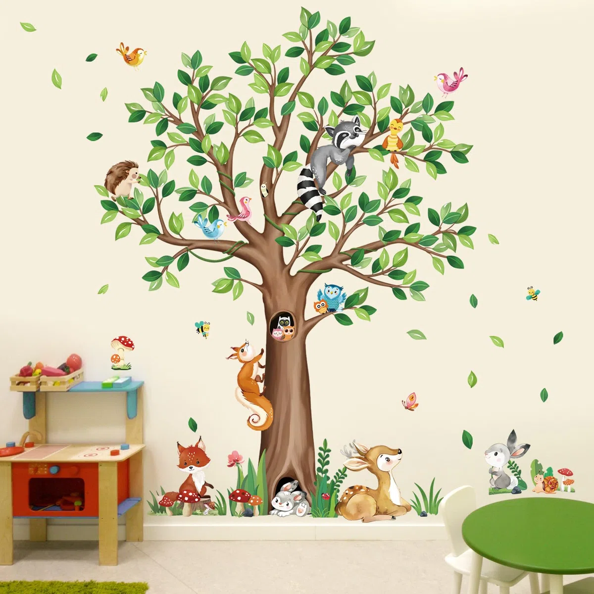 decalmile Adesivi Murali Albero Grande Animali del Bosco Adesivi da Parete Scoiattolo Volpe Cervo Decorazione Murale Camerette Bambini Asilo Nido Camera da Letto