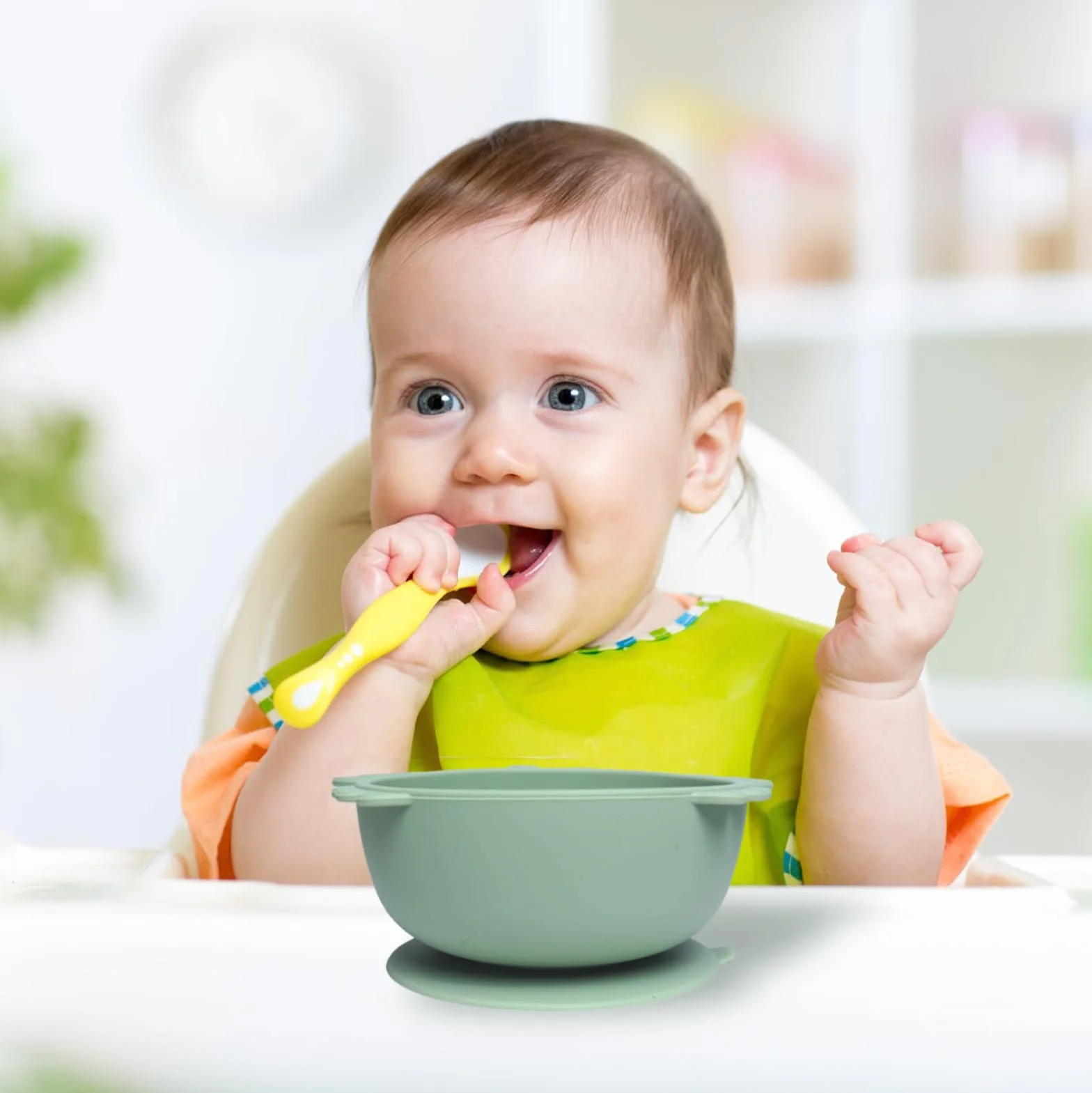 Set di 3 Ciotole per Bambini con Ventosa, Ciotola con ventosa per bambini, set pappa svezzamento Senza BPA, Antiscivolo Ciotola per Alimenti in Silicone per Neonati, Bambini Piccoli e Infanti