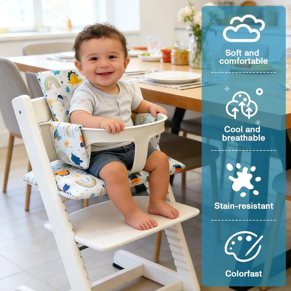 Cuscini per Seggiolone Tripp Trapp Stokke, ADDLIVE 2 Metodi di Installazione, Sfoderabili e Lavabili, Fissati con Velcro, (Regno dei dinosauri)
