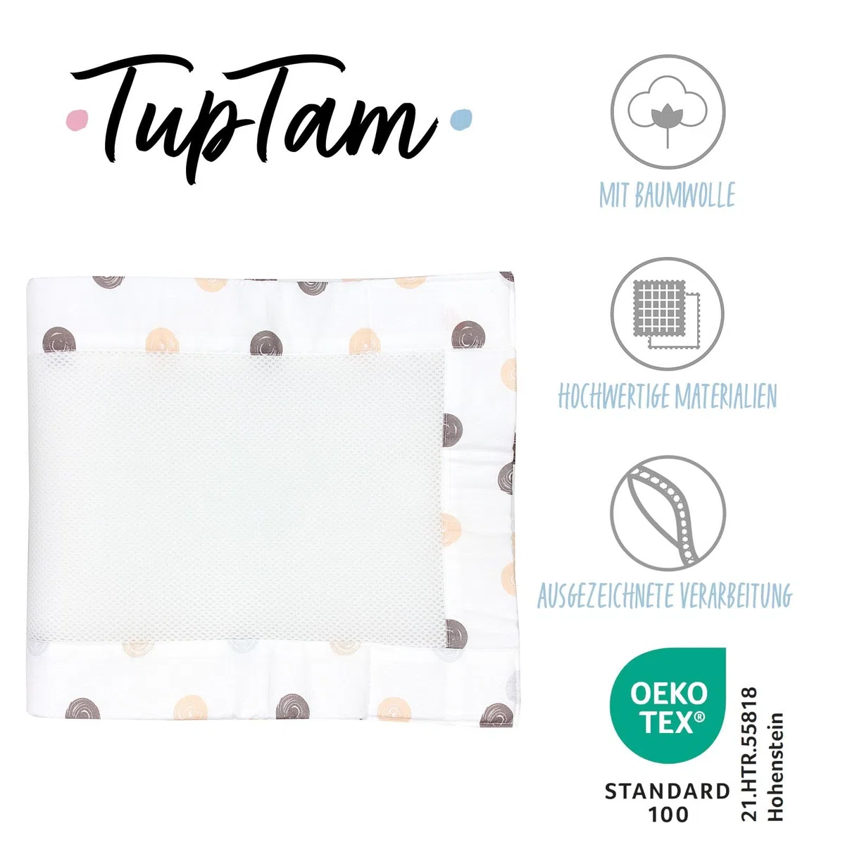 TupTam Protezione Paracolpi per Lettino Nido per Neonati Traspirazione Air Mesh 2 Pack, Puntini Pastello, ca.128 x 30 cm (per Lettino 140x70)