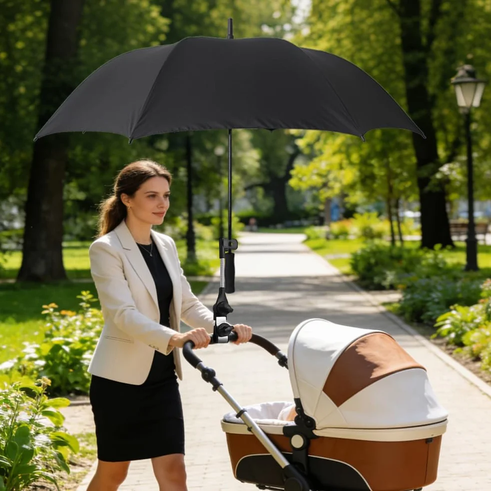 Portaombrelli Regolabile per Deambulatore e Passeggino - Supporto universale per Ombrello Ombrello Accessori per Sedia a rotelle, Bicicletta, Carrozzina, Sedia da Campeggio, Passeggino - Ombrello