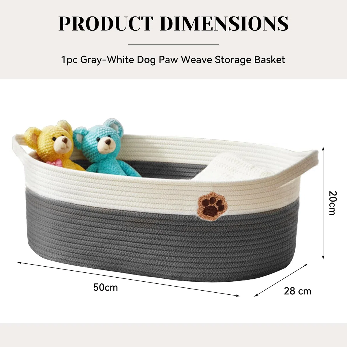 30L Cesto Intrecciato, Organizer per Accessori per Cani, Abbigliamento, Coperte E Casa, Contenitore per Biancheria in Tessuto con Manici 50×20×28 Cm Grigio