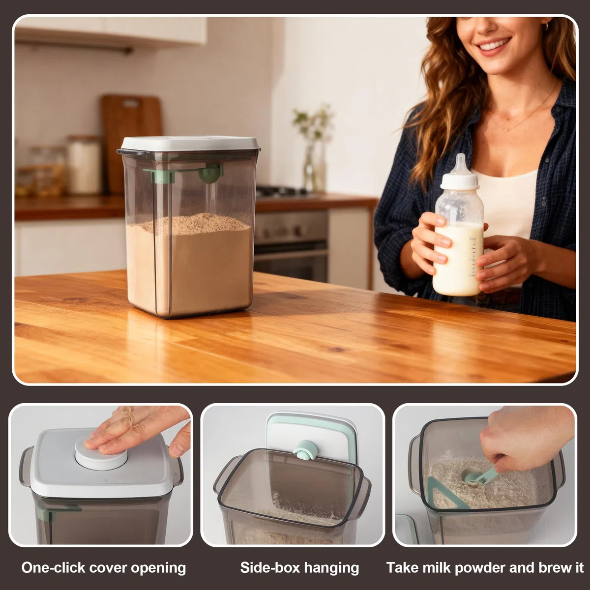 Dispenser per Latte in Polvere 2300ml,Contenitore in Polvere Sigillato con Cucchiaio per Conservare Latte in Polvere, tè, Legumi,Cereali e Snack (Marrone 2300ml)