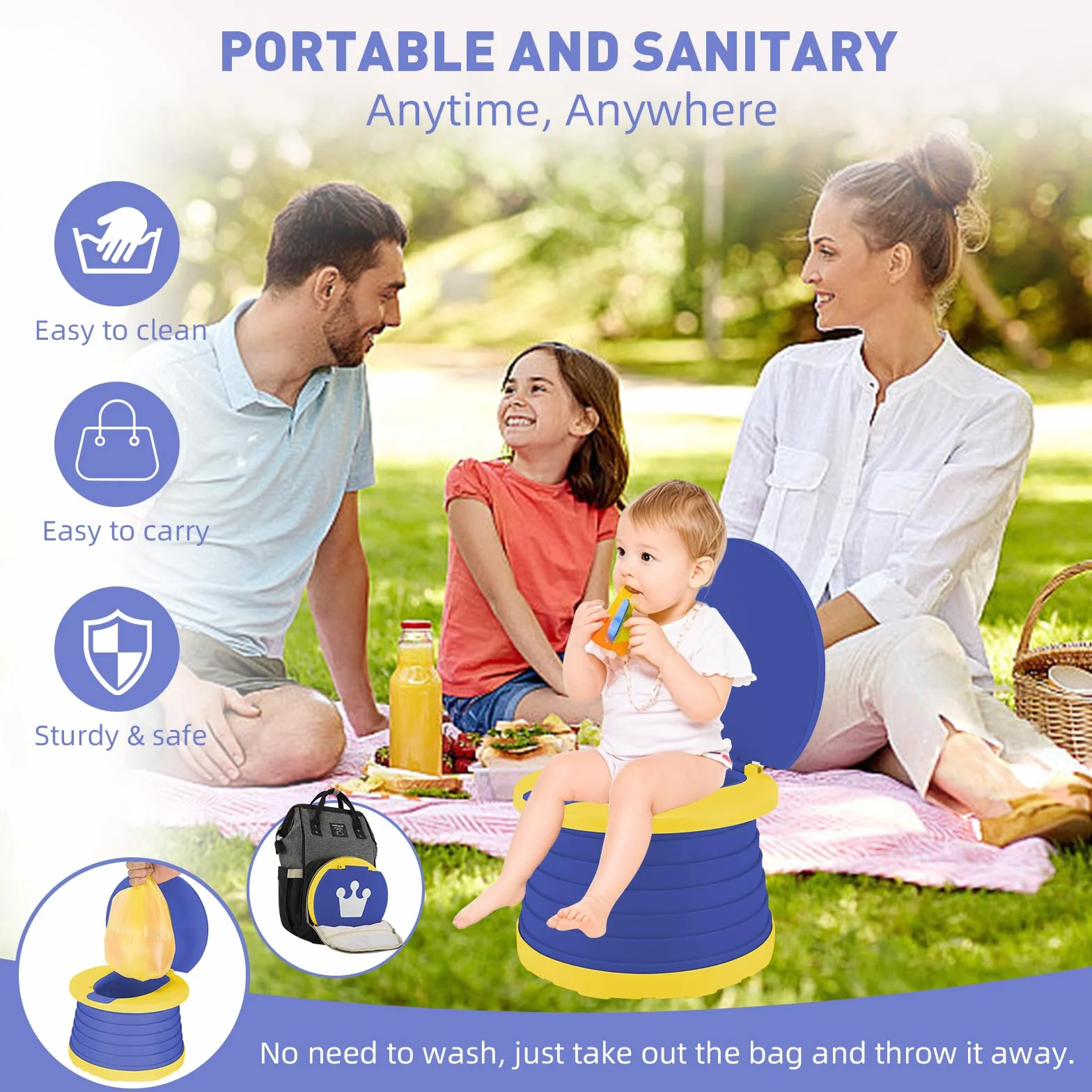 WC Portatile Bambini Vasino da Viaggio Water Gabinetto Vasetto Pieghevole Bagno Bimbo Bambino Sedile Neonati Potty Training Allenamento con 60 Borse Usa e Getta Per Campeggio Interni ed Esterni(Blu)