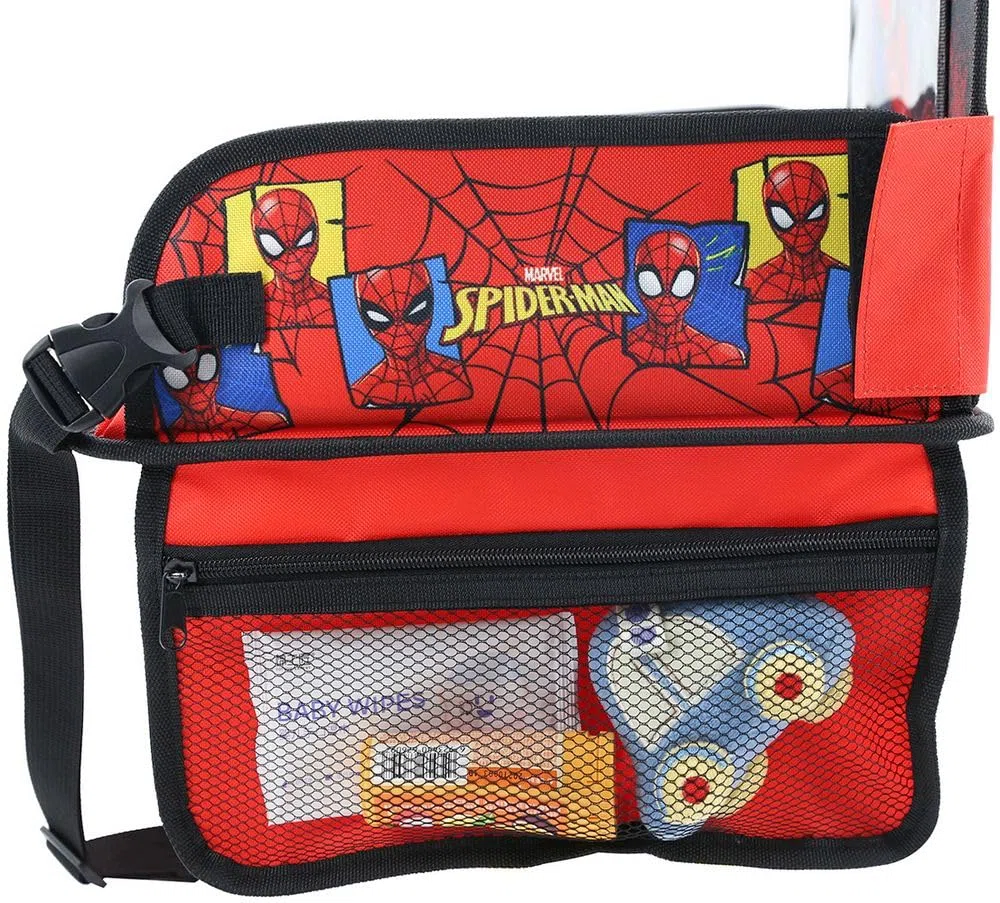 Tataway Marvel Spiderman Tavolino da Viaggio Auto - Vassoio Bambino con grafiche Uomo Ragno - Comodo e Regolabile - Tavolo con Tasche Portaoggetti - Ripiano Multifunzione per Disegni e Snack Auto
