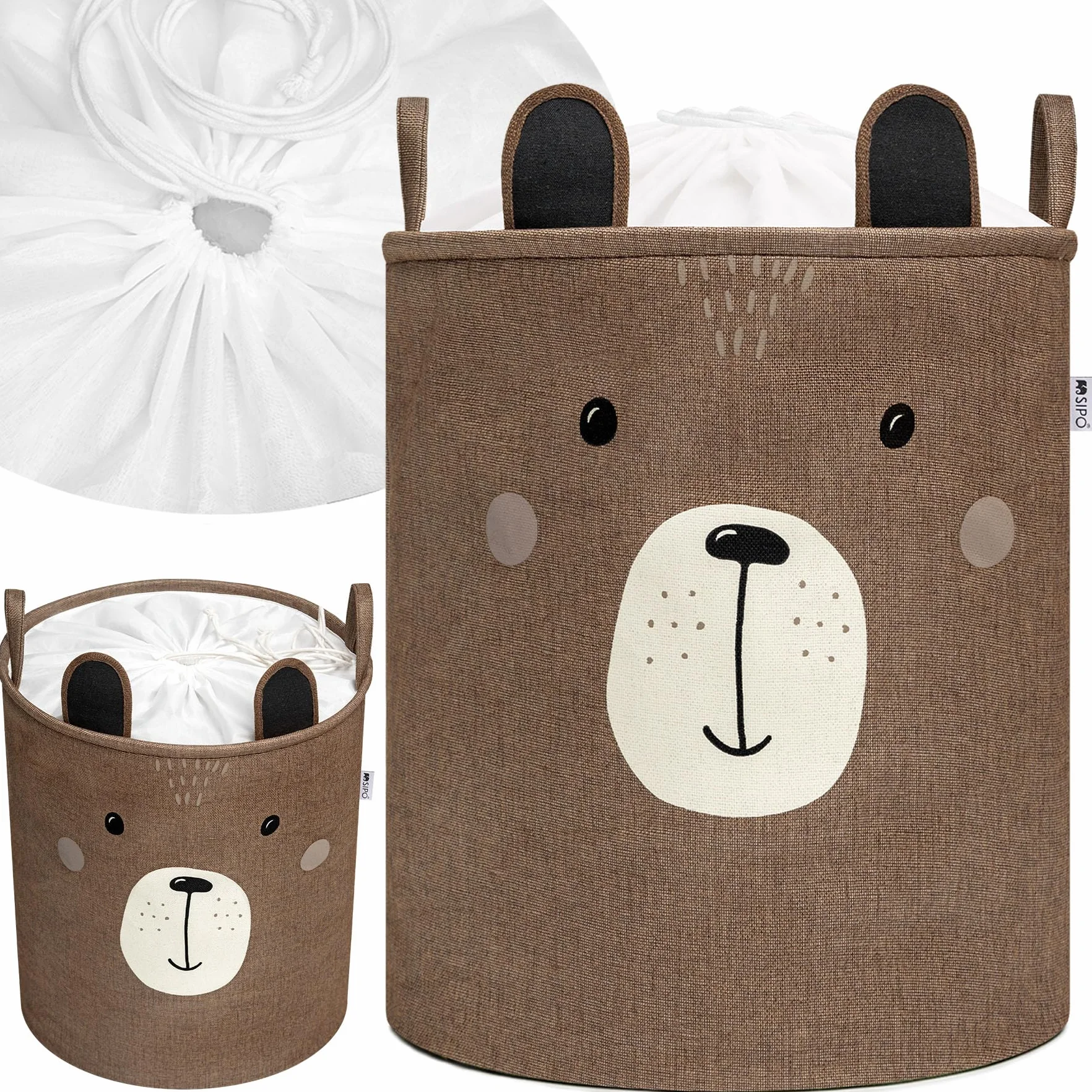 SIPO Cestino giocattolo Premium, XXL 63 l, marrone Bear, organizer pieghevole con coulisse, impermeabile, maniglie, design scandinavo