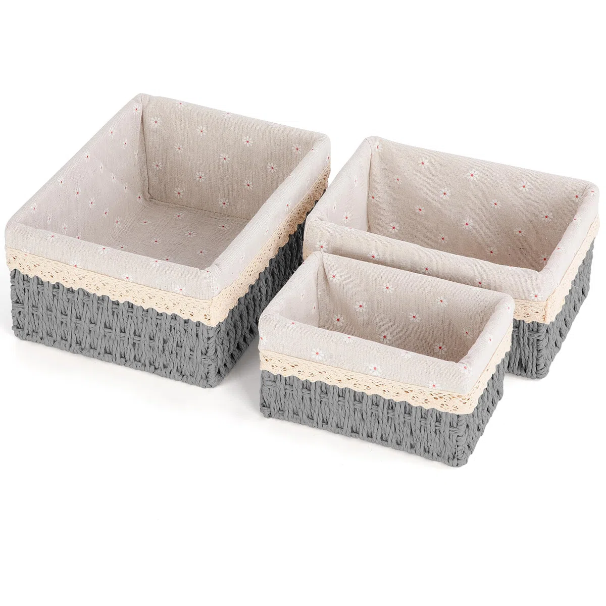 FoiiLiio Set di 3 Cestino Portaoggetti e Porta Giocattoli, Cesto in Corda di Carta, Cestini Portaoggetti Bagno Bambini, per Camerette, Bagno, Cassetti, Cucine, Soggiorno (Grigio)
