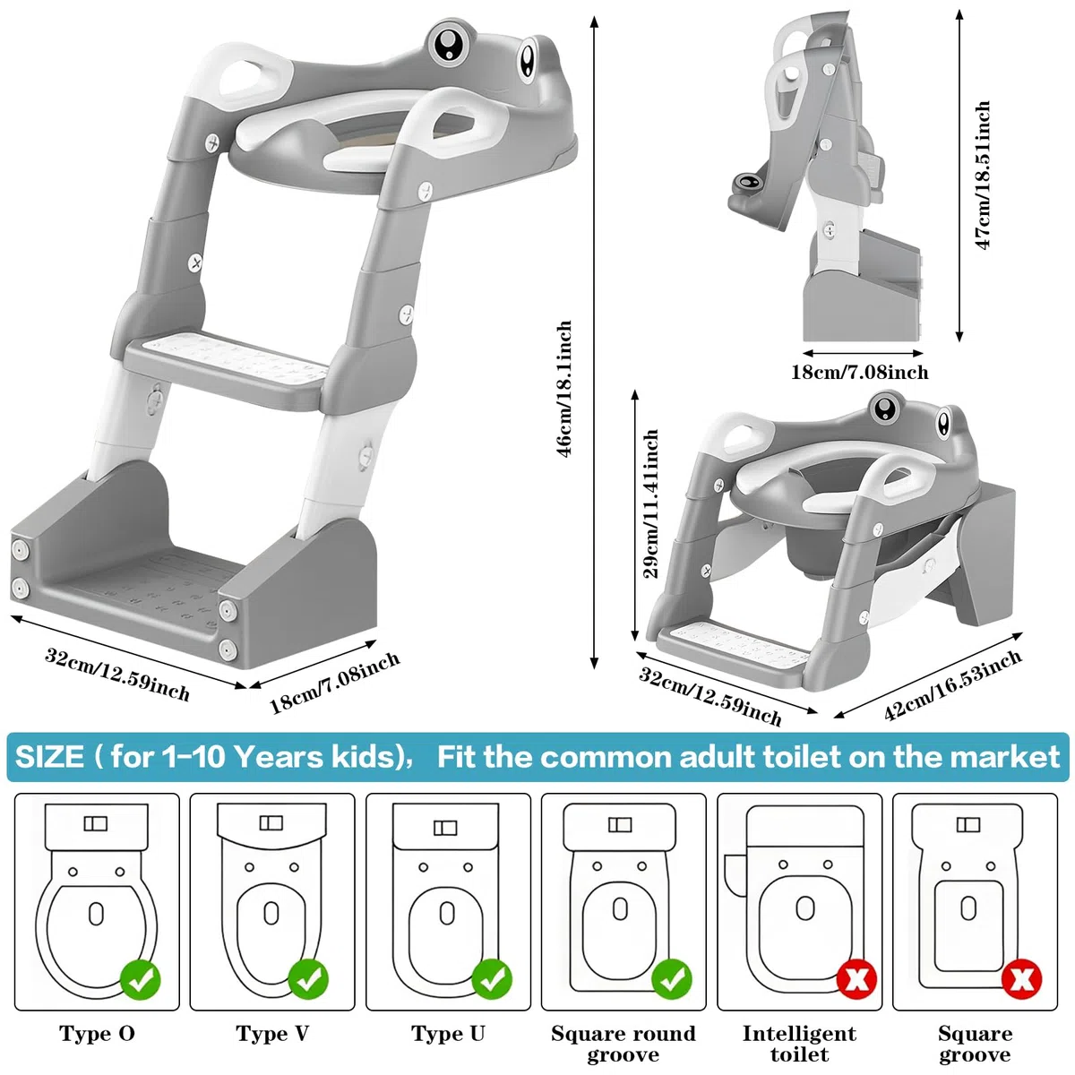 Riduttore wc bambini, 2 In 1 Vasino Bambini con Scaletta, Maniglia e Cuscino Morbido, Sedile Rialzato Vasino Pieghevole, WC Portatile con Protezione Antispruzzo per Bambini Maschi e Femmine