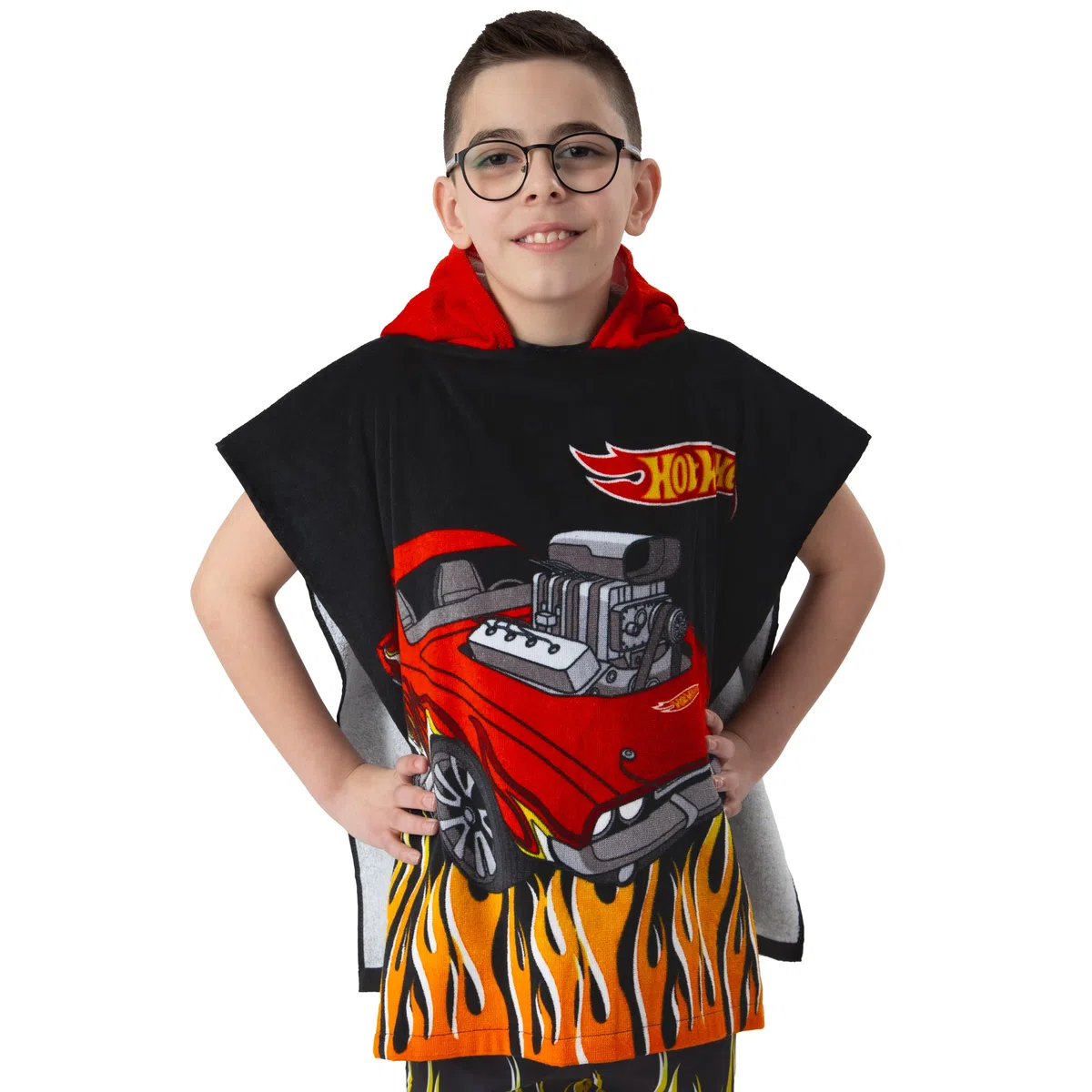 Hot Wheels Poncho Bambino, Accappatoio Bambino Macchina, Accappatoio Ragazzo, Taglia Unica, Nero