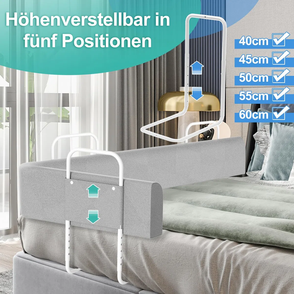 Ikodm Griglia di protezione per il letto, 200 cm, per bambini, regolabile in altezza, protezione per i bordi del letto, deformabile, ringhiera di sicurezza, per lettino, letto a molle, grigio, 9097