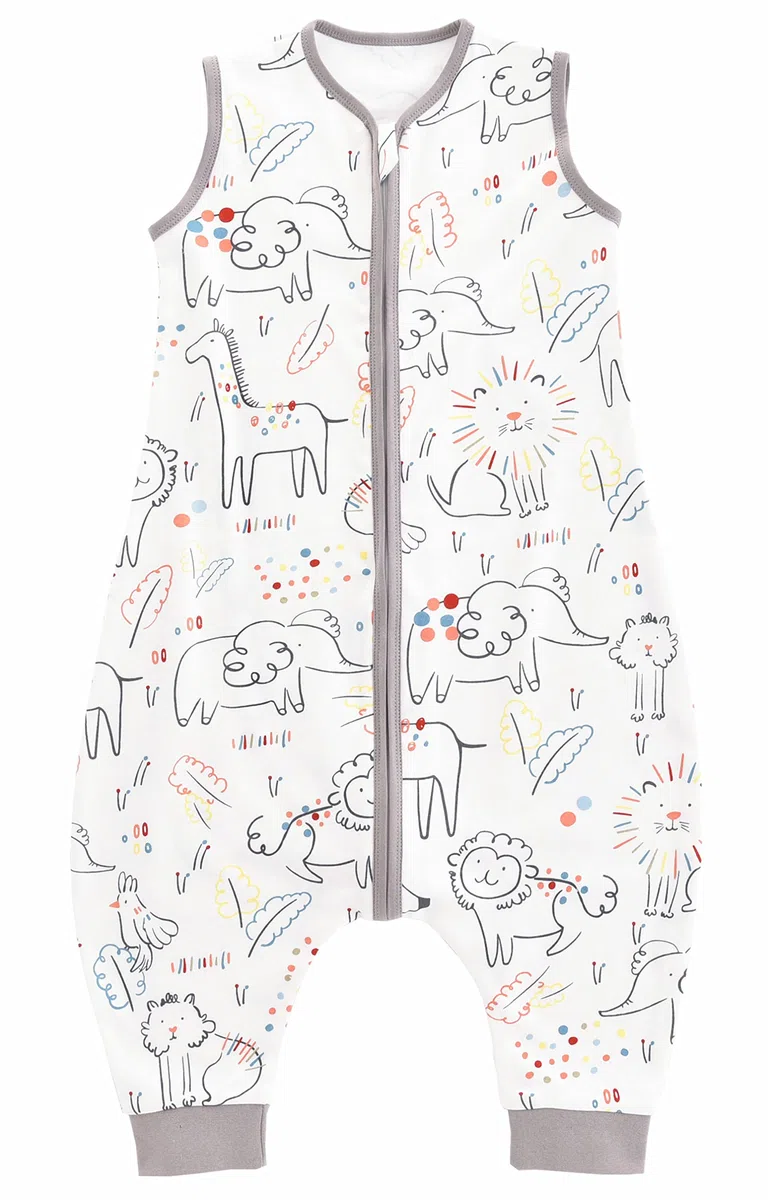 Chilsuessy - Confezione da 2 pezzi, sacco nanna estivo con piedi, 0,5 Tog, 100% cotone, per bambini e bambine, motivo animali della foresta, 100 cm (1 confezione)