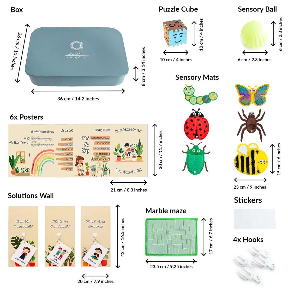 ODOXIA Angolo della Calma | Perfetto per Le Aule e Le Case | Articoli per l’Angolo Calmante per Bambini | Kit Angolo della Calma | Kit Calmante con Poster Calm Down Corner