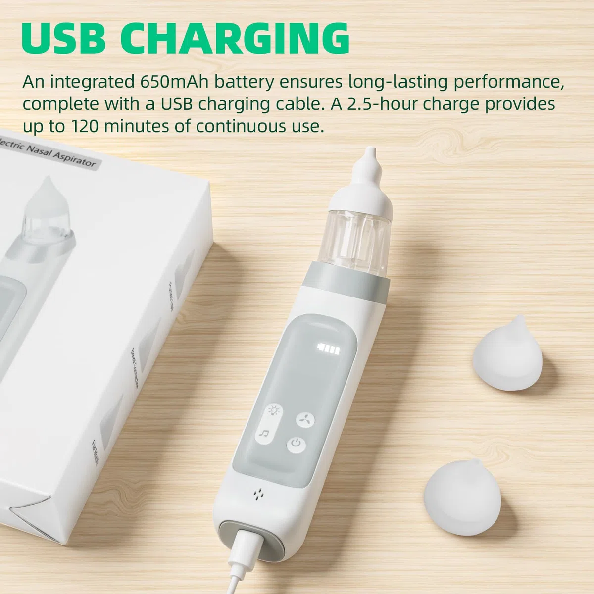 Aspiratore nasale neonato - Aspiratore nasale per neonati e bambini con 5 livelli di aspirazione regolabili e 3 punte in silicone, funzione musicale e luci a LED
