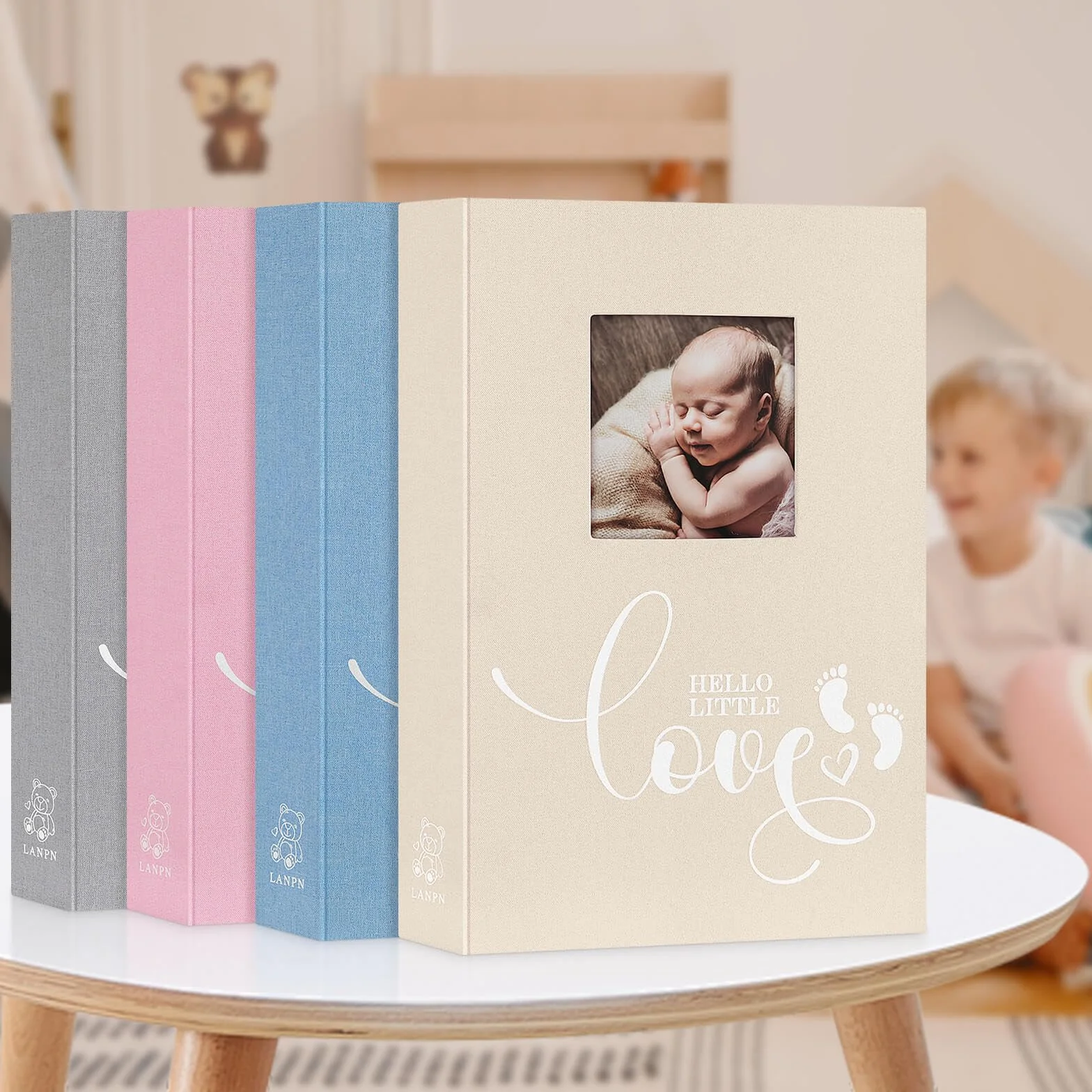 Lanpn Album Fotografici Bambino 10x15 300 Tasche, Lino Inserire Gli Album porta Foto Nascita Bimbo Regalo, Baby Photo Album Fotografico, Album Battesimo Bimba Ragazza Bambino Neonato Rosa