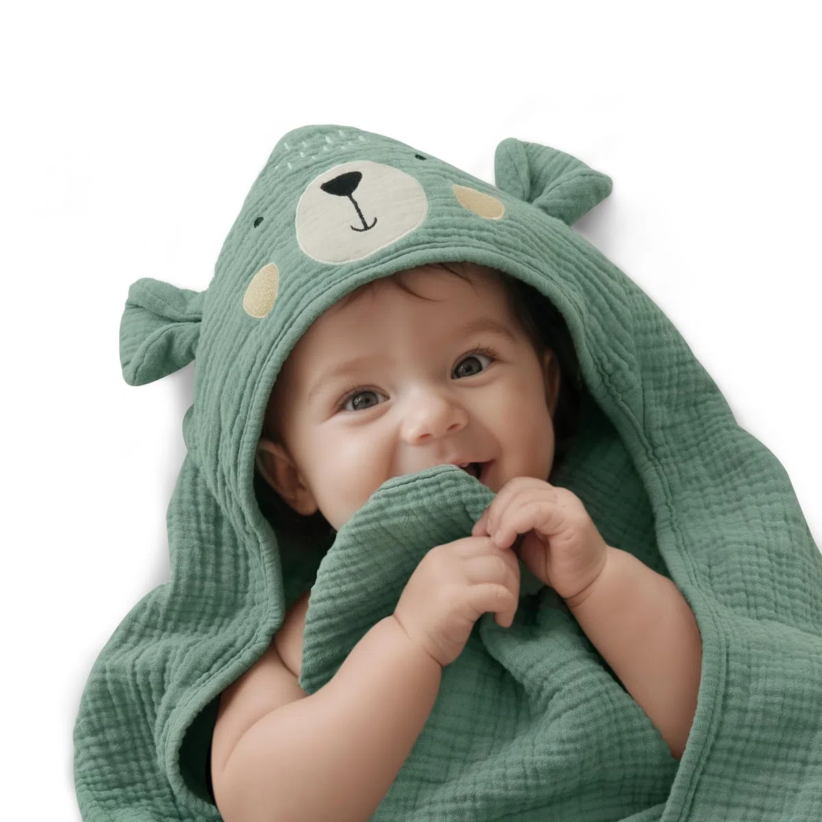 Blissful Diary Asciugamano con cappuccio in mussola, asciugamano da bagno morbido e assorbente per neonati, neonati, bambini, unisex, 81 x 81 cm, orso intelligente