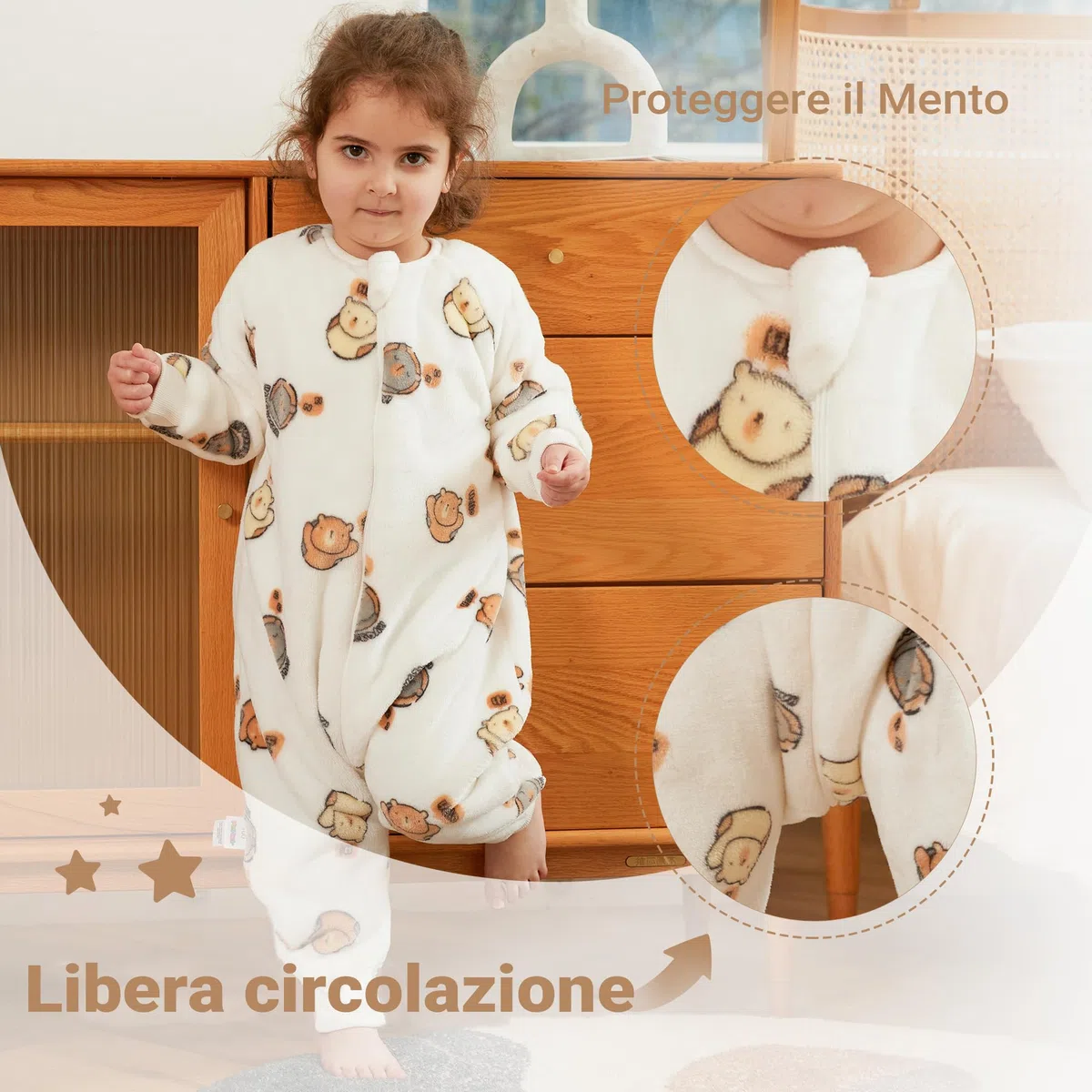 XQ&XG Sacco Nanna con piedini, Bambini Sacco Nanna con gambe 2.0 TOG, Flanella Sacco a pelo a maniche lunghe, Orso bianco, 90