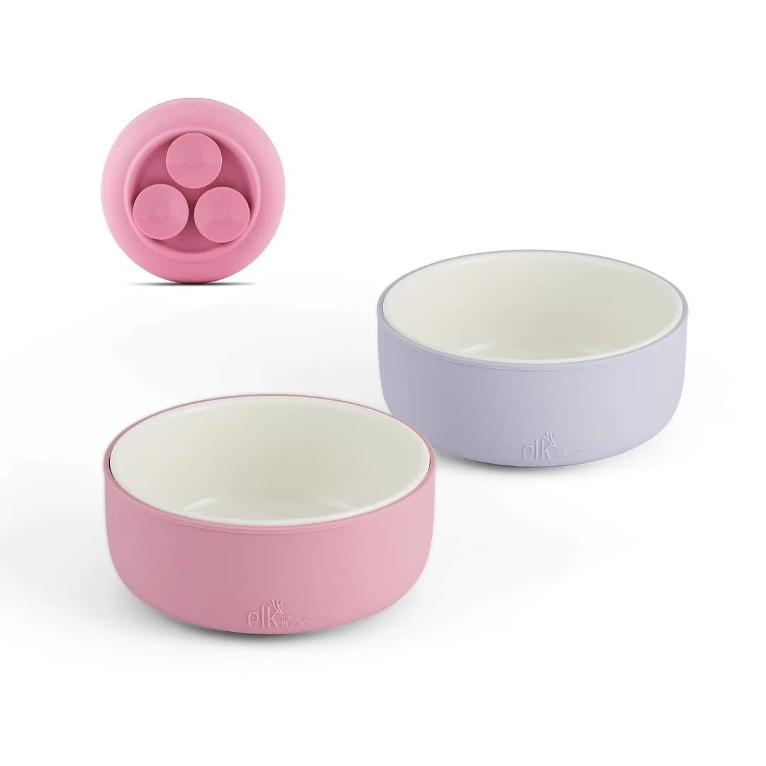 Elk and Friends Ciotole In Porcellana Per Bambini Con Manicotto Di Aspirazione In Silicone Per Bambini Piccoli, Per L'Alimentazione Dei Neonati, Adatte Al Microonde E Alla Lavastoviglie, Antiscivolo,