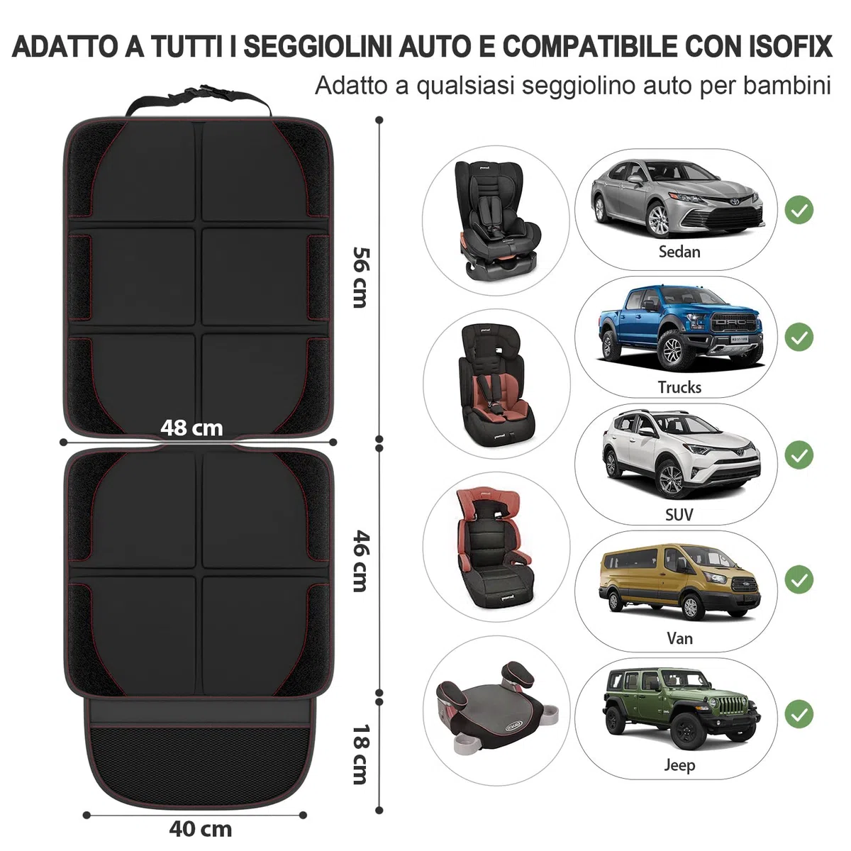 Gimars XL Protettore di Sedili Auto, 2 pezzi, [Compatibile ISOFIX] Universale Antiscivolo Impermeabile Tessuto Oxford 600D Coprisedili Auto Bambini con 2 Tasche Rete per SUV Berline Camion, Nero