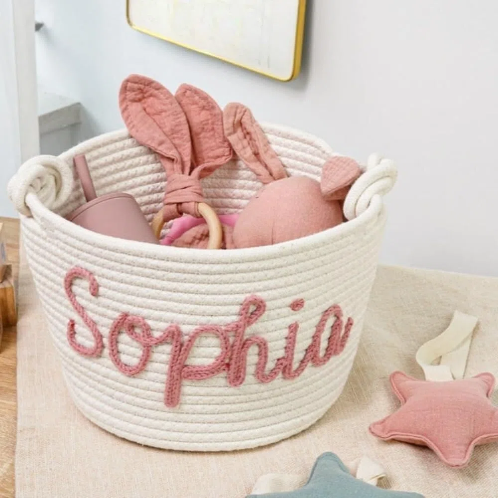 Cesto Fatto A Mano Personalizzato, Cesto Regalo Personalizzato For Baby Shower, Organizer For Pannolini For Bambini Con Nome Personalizzato For Bambina(L:28X16CM)