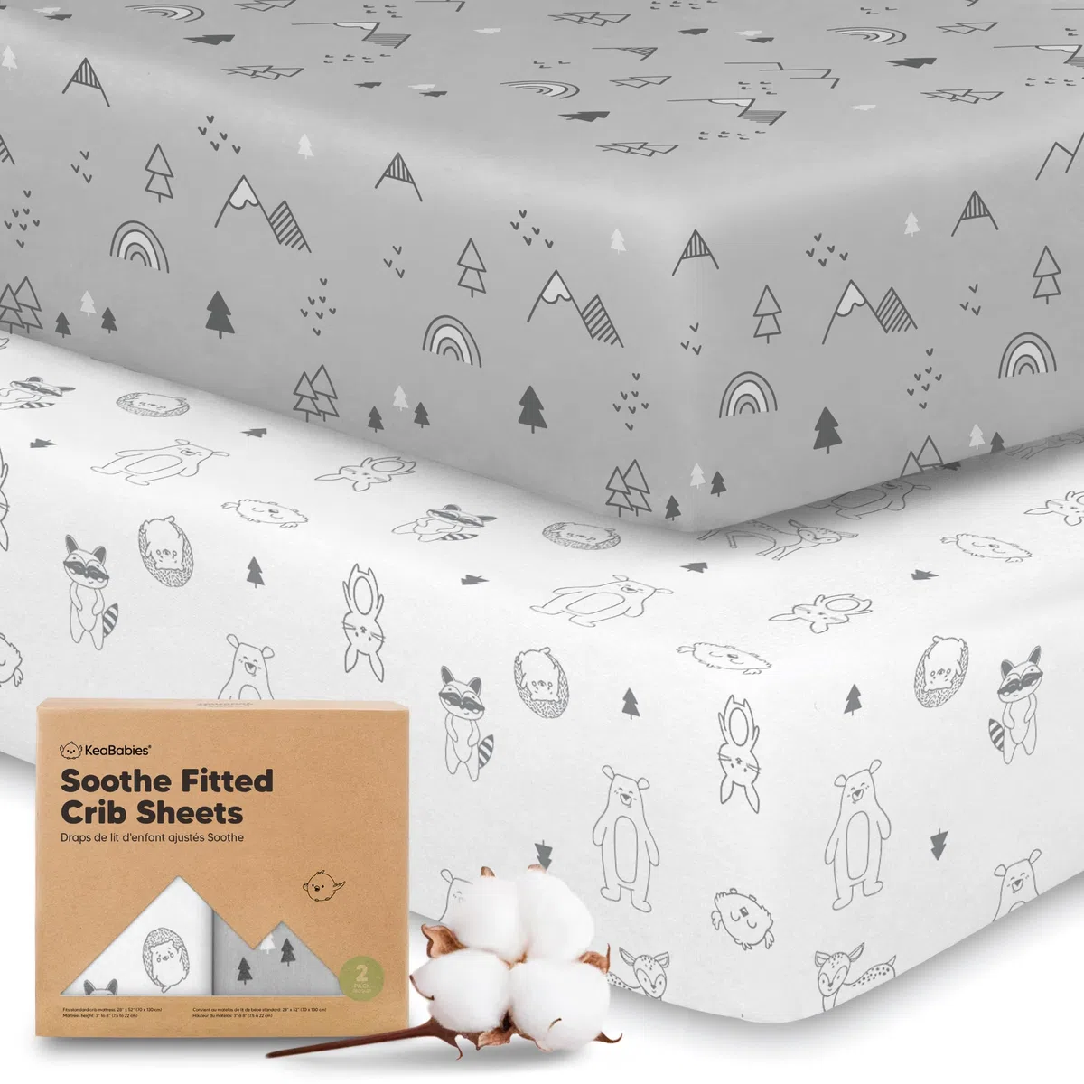 Lenzuolo con angoli per lettino da 70x140 - Set di lenzuola per lettino da bambino, composto da un lenzuolo con angoli e due lenzuolini per lettino, in cotone (Woodland)