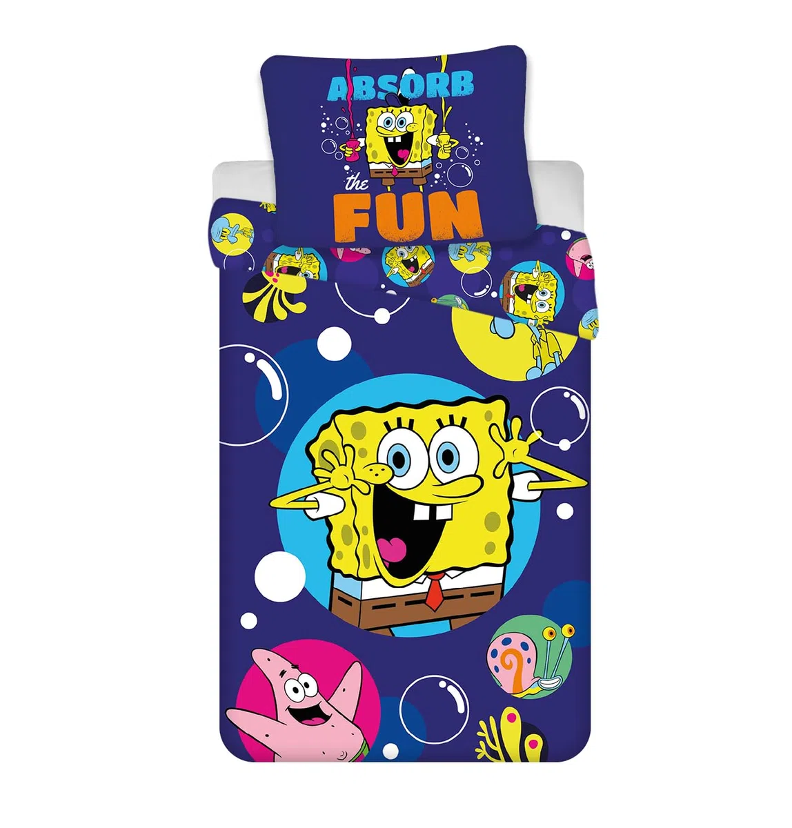 Set di biancheria da letto Bob in spugna per bambini, 100% cotone, motivo SpongeBob, reversibile, 100 x 135 cm + federa 40 x 60 cm, BrandMac