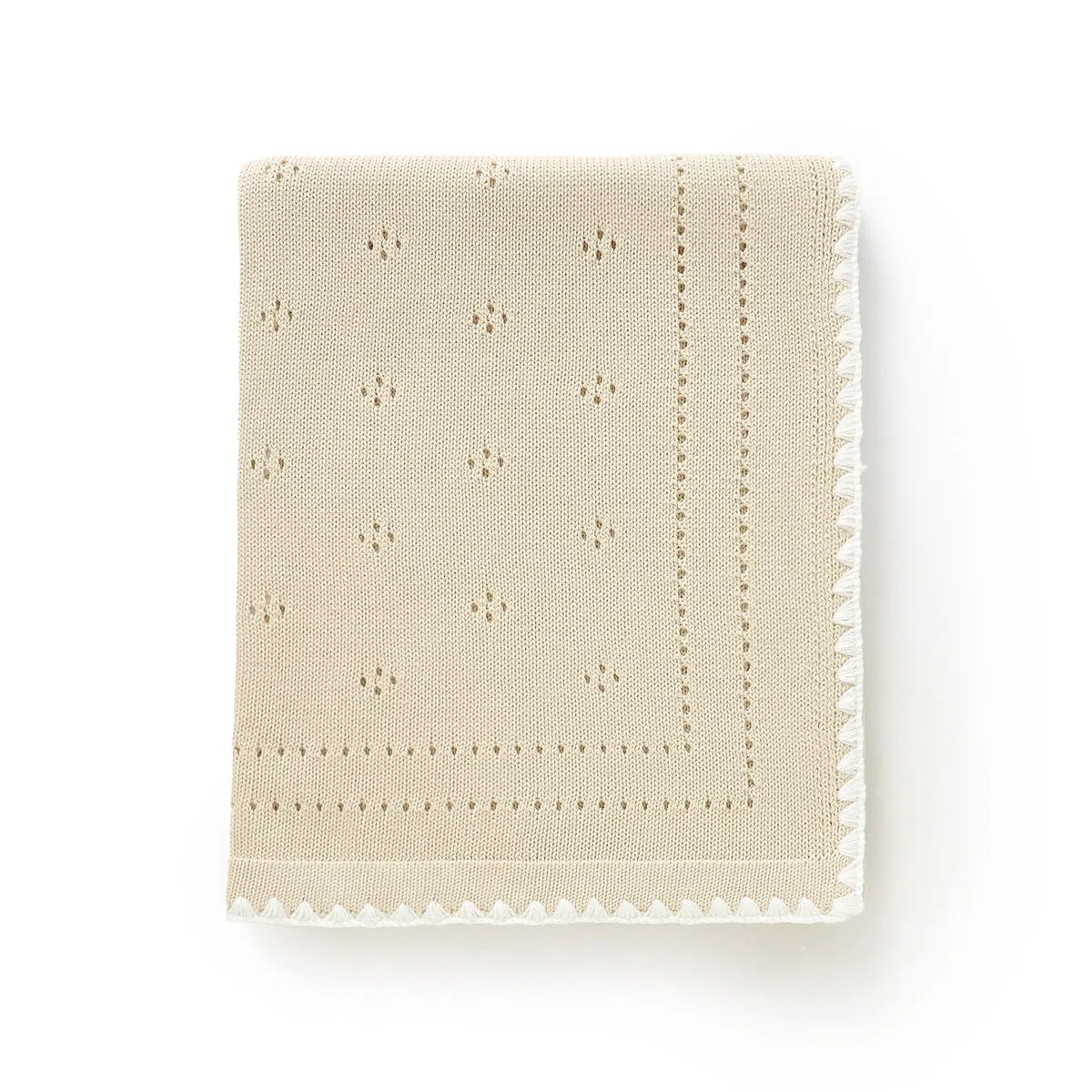 Coperta per neonati in 100% cotone, lavorata a maglia, morbida, lavorata all'uncinetto, per neonati, ragazze, bambini, con bordo adorabile (cammello)